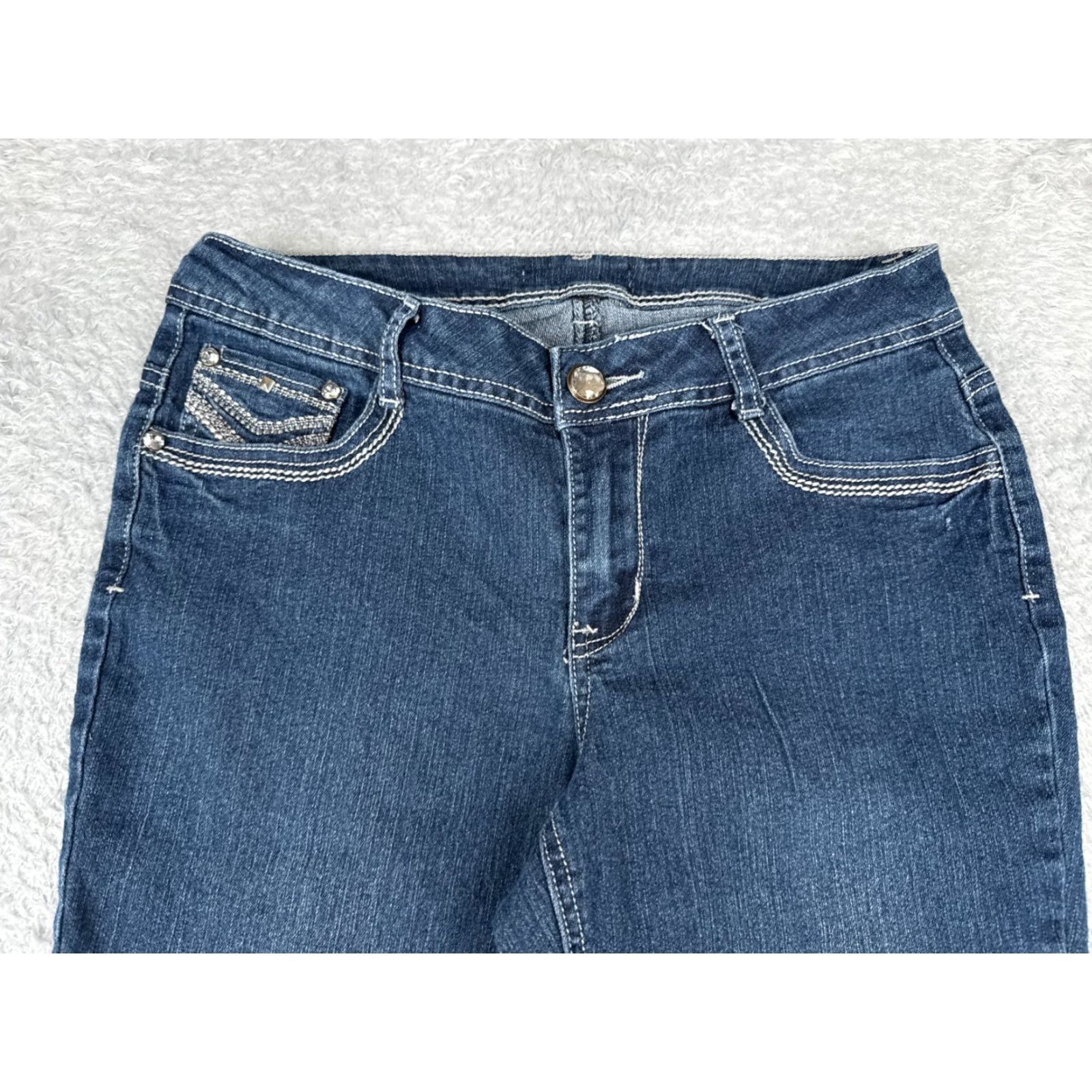 Silver Jeans Co. Women Jeans 30 Blue Denim Bootcut Embellished Cotton Blend Low Rise Bling 30x30 Size 30" / US 8 / IT 44 - 4 Thumbnail