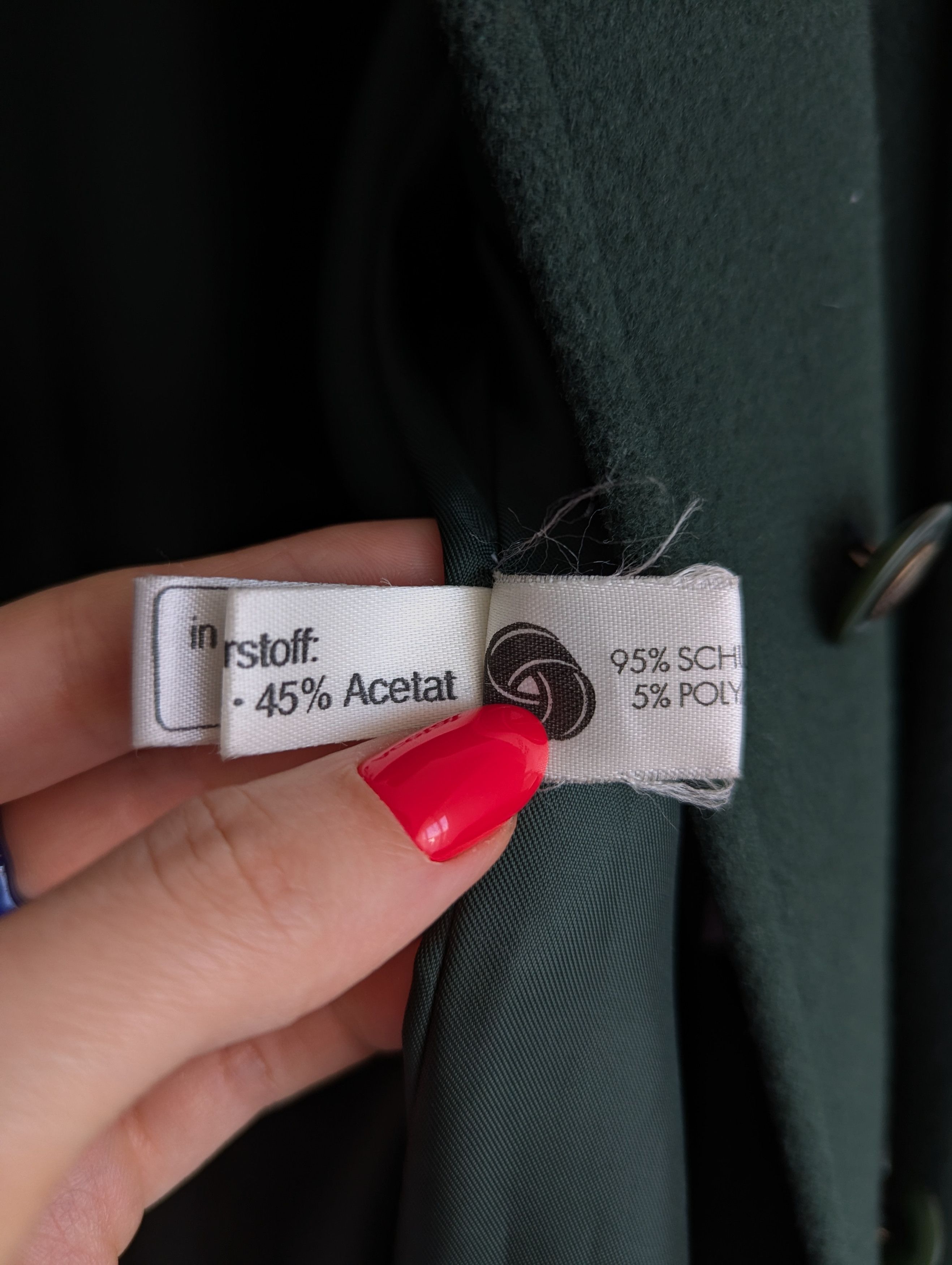 Other Virgin Wool Dark Green Coat Vintage Germany Size XL / US 12-14 / IT 48-50 - 14 Thumbnail