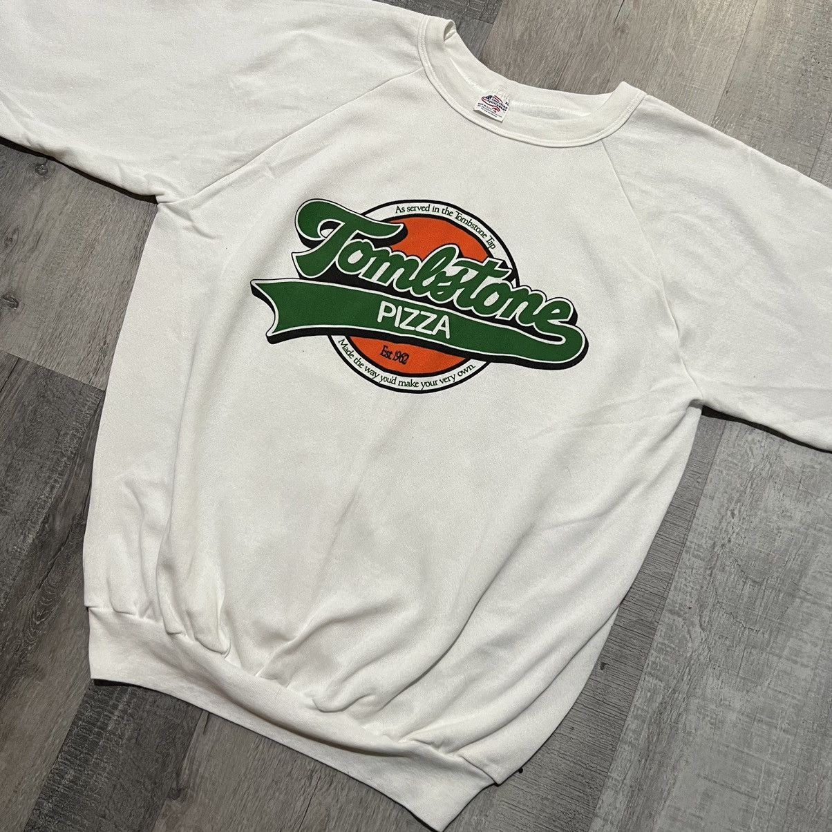 Vintage VTG Tombstone Pizza 1970s White USA Pizzeria Sweatshirt Size US XL / EU 56 / 4 - 4 Thumbnail