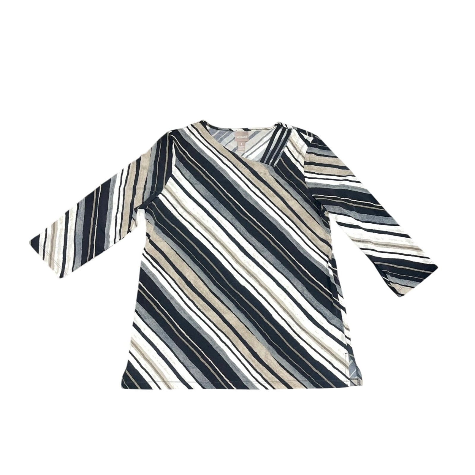 Chicos Asymmetrical 3/4 sleeve Blouse SZ 1 Medium Casual Office Size M / US 6-8 / IT 42-44 - 1 Thumbnail