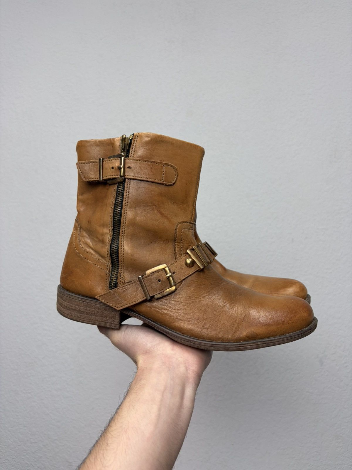 If Six Was Nine Vintage Italian AS 98 Heel Leather Airstep Skull Biker Boots Size US 8 / EU 41 - 3 Thumbnail