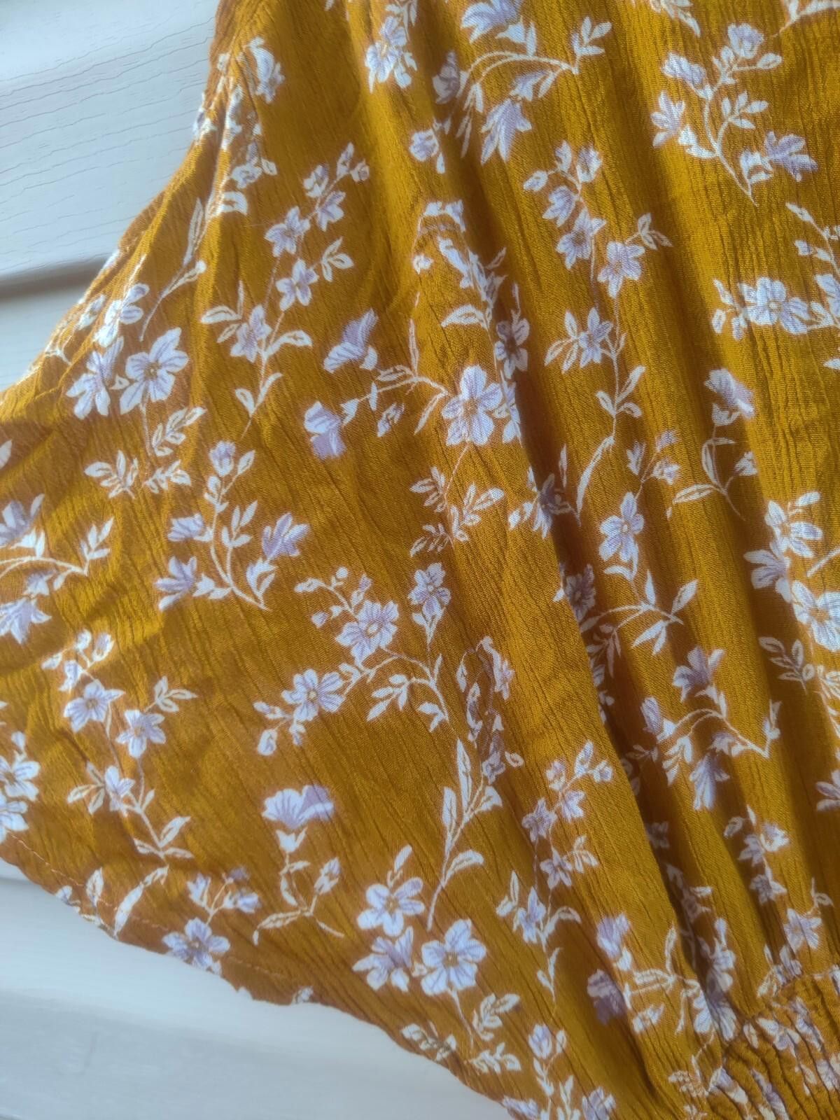 The Unbranded Brand Women Dress Marigold Mustard Yellow White Floral Print Ruffl Size XS / US 0-2 / IT 36-38 - 6 Thumbnail