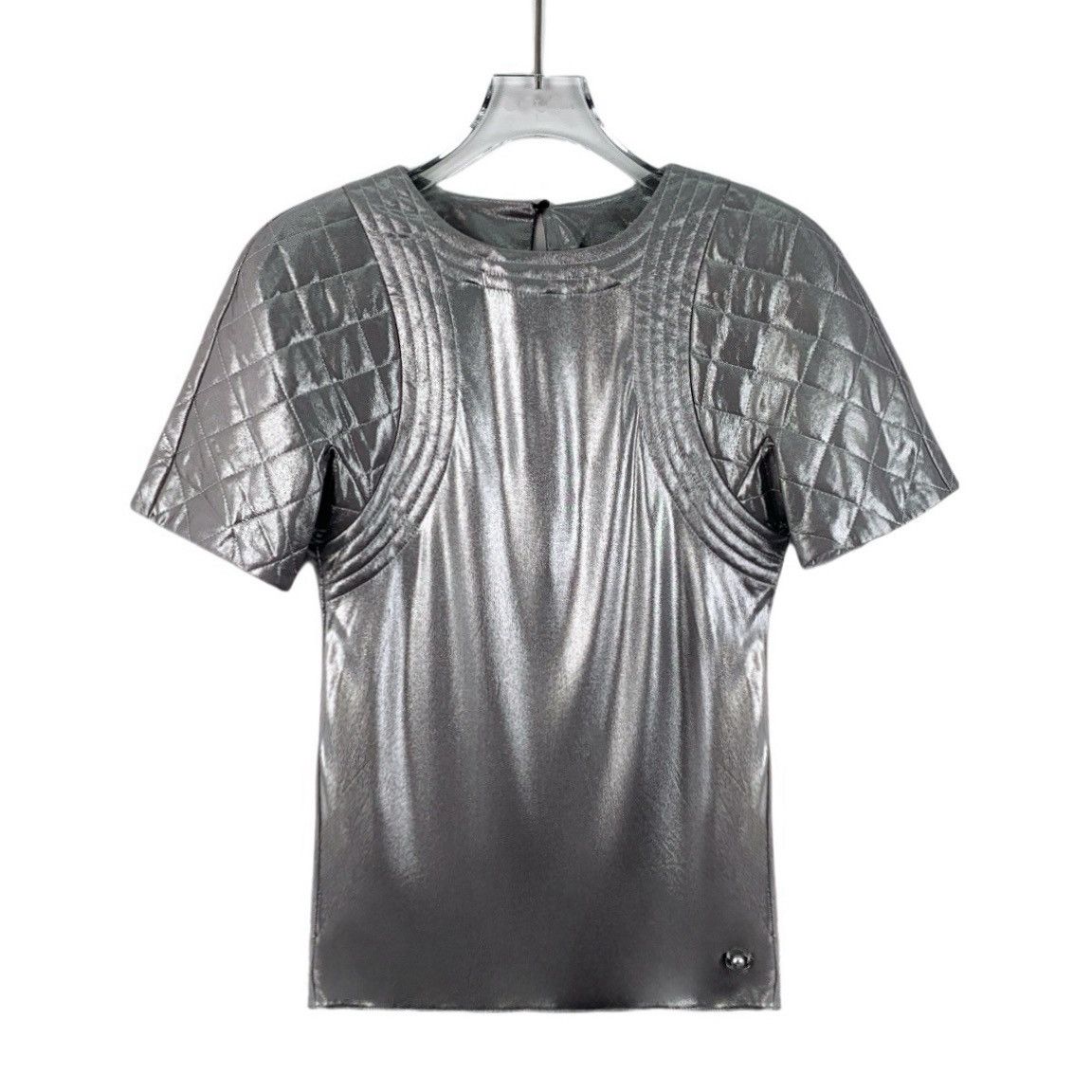 Chanel Chanel Silver Diamond Quilted Short Sleeve T-shirt K26WX Size XXS / US 00 / IT 34 - 1 Thumbnail