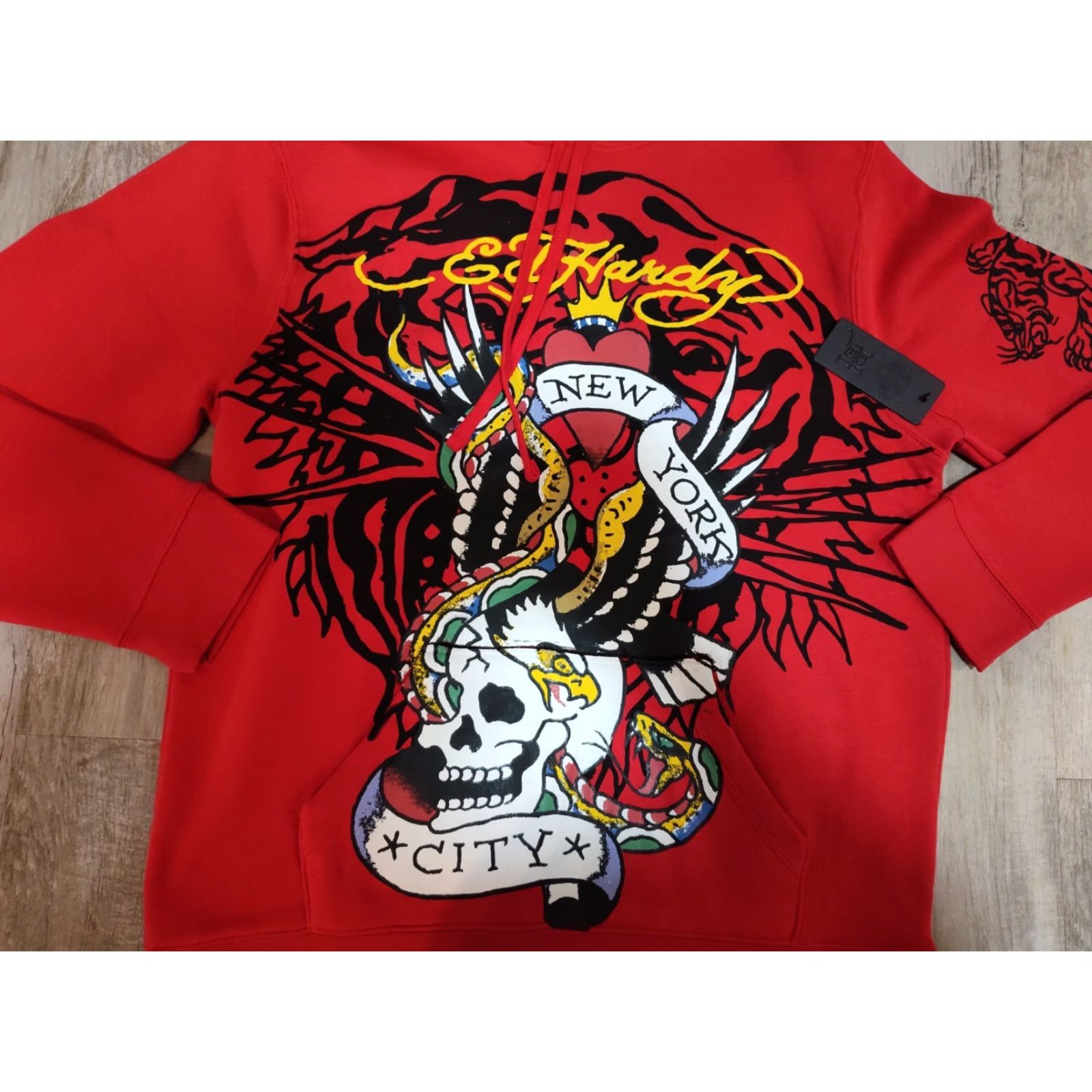 Ed Hardy Ed Hardy Men’s Hoodie Pullover New York Skull Snake Eagle Tiger Red Size L NWT Size US L / EU 52-54 / 3 - 4 Thumbnail