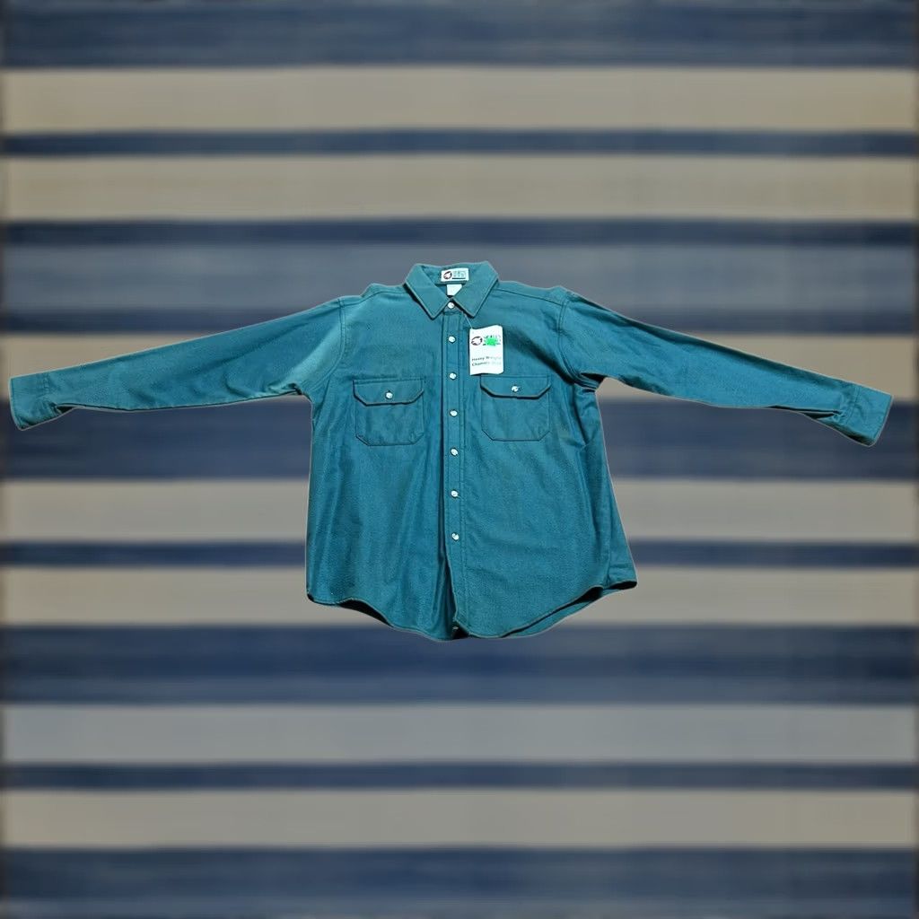 Vintage VINTAGE Sports Afield Green Heavy Weight Chamois Shirt Button-Down Men Large New Size US L / EU 52-54 / 3 - 1 Thumbnail