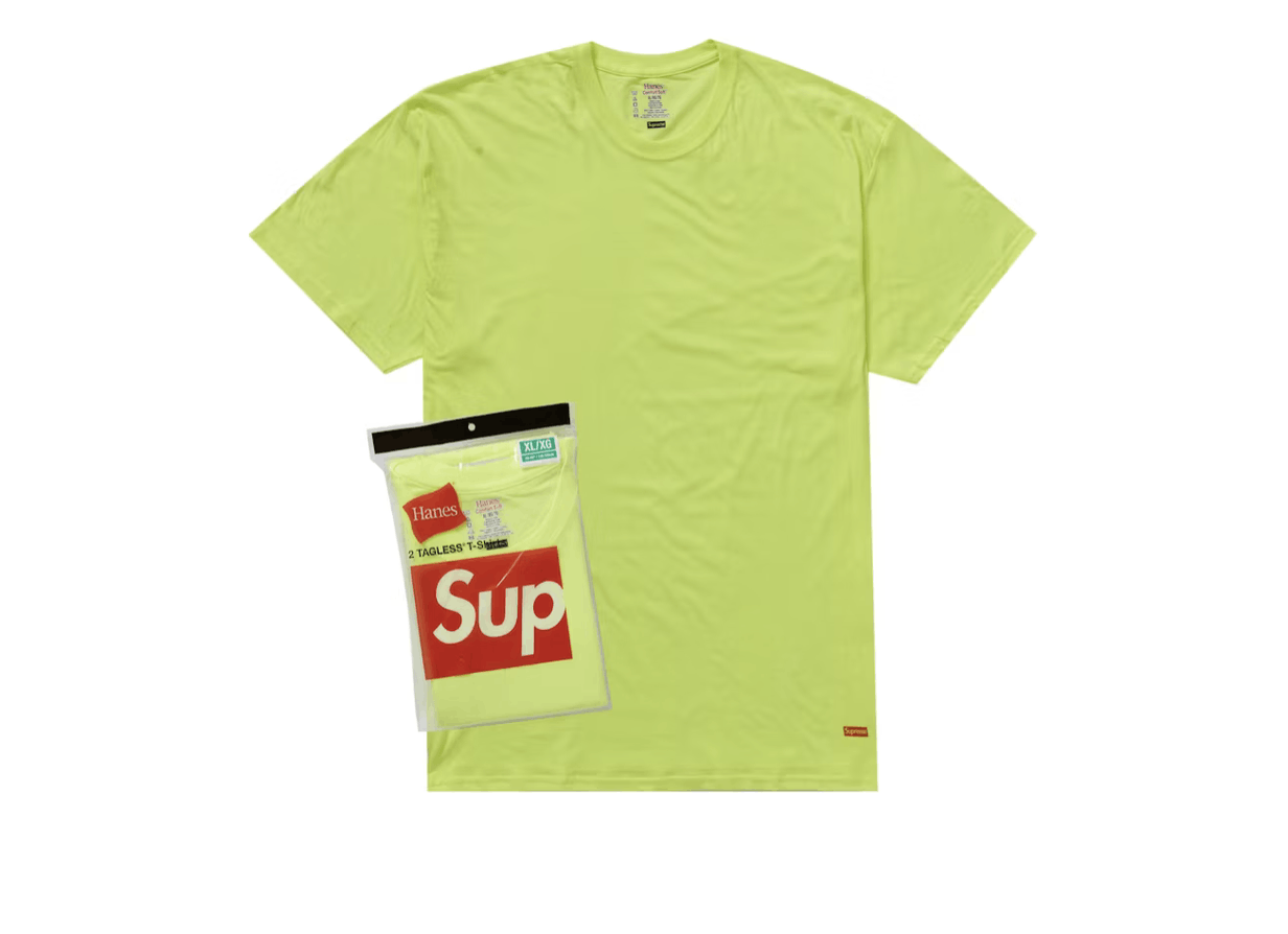 Supreme Hanes ComfortSoft Tagless Fluorescent Yellow 2 Pack Tees Size US L / EU 52-54 / 3 - 1 Thumbnail