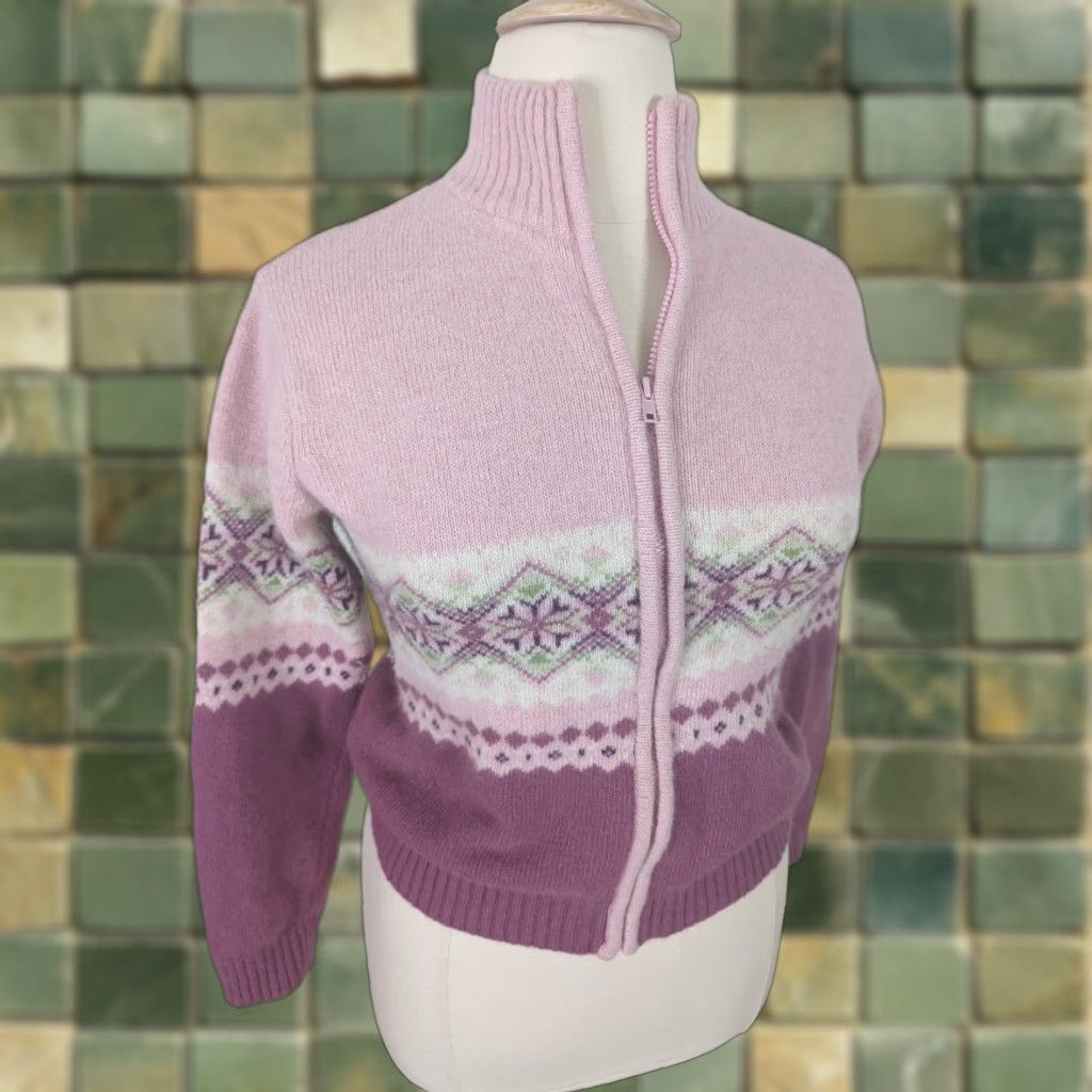 Vintage VINTAGE Womens Cardigan Sweater Pink Fair Isle Wool Rabbit Hair Large S12 Size L / US 10 / IT 46 - 1 Thumbnail