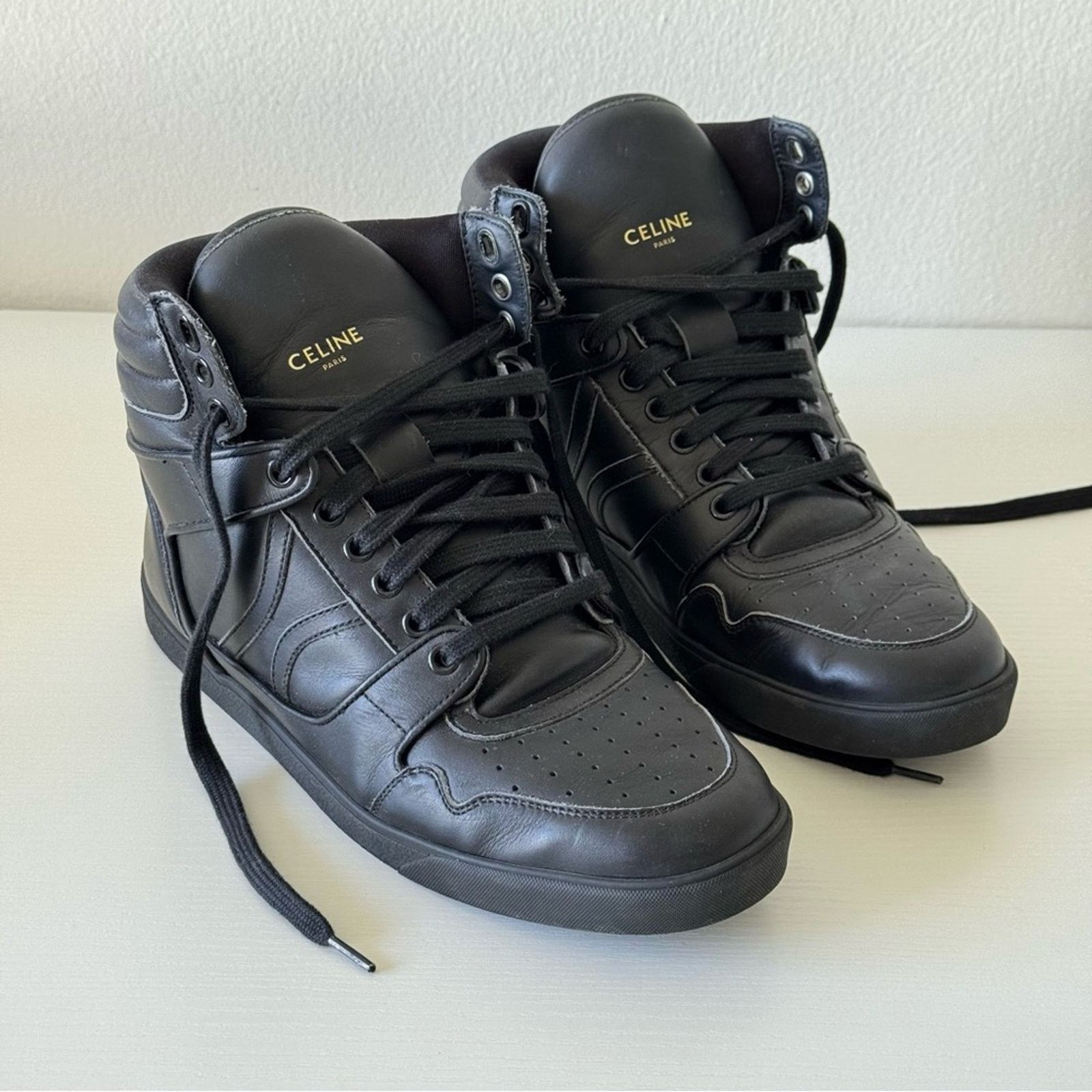Celine CELINE Black Leather High-Top Sneakers – Size 40, Like New! Size US 7 / EU 40 - 1 Thumbnail