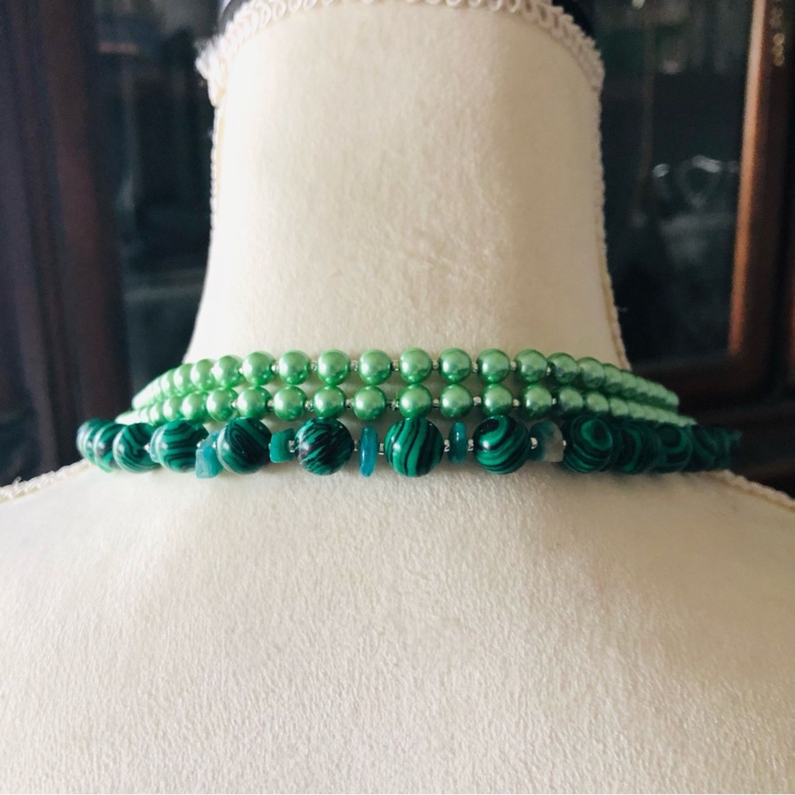 Handmade Handcrafted malachite Czech glass genuine emerald necklace Size ONE SIZE - 6 Thumbnail