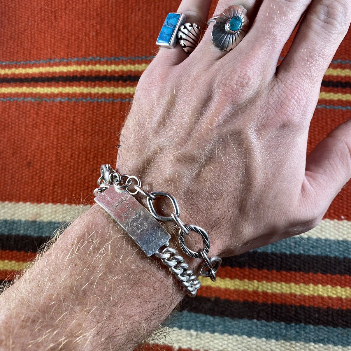 Vintage Vtg Italian Sterling Silver Chunky Oval Link Chain Bracelet Size ONE SIZE - 9 Thumbnail