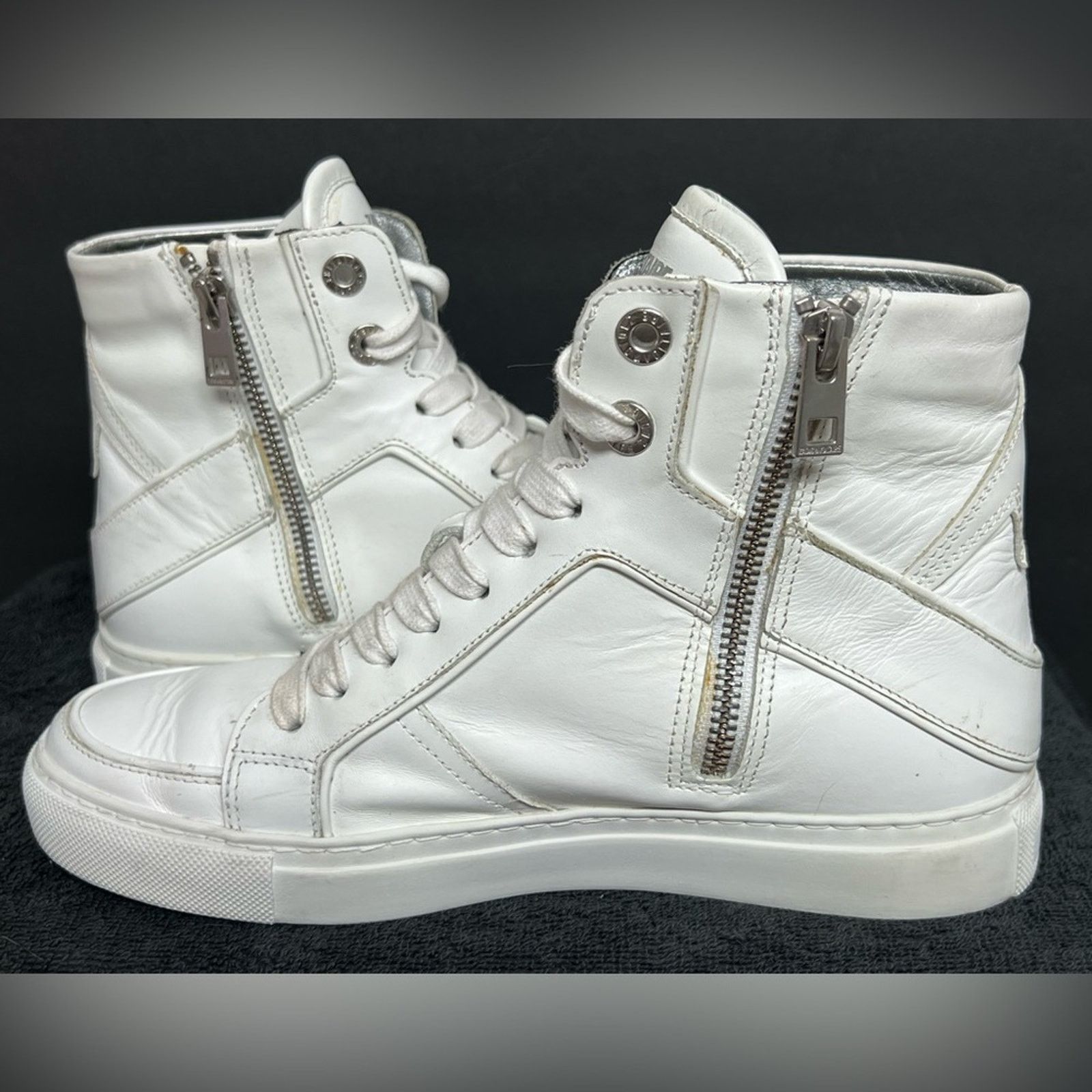Zadig & Voltaire Size 37 - Zadig & Voltaire High Flash Sneakers White Leather Size US 6.5 / IT 36.5 - 6 Thumbnail