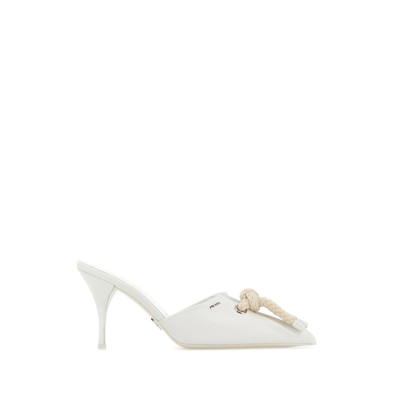 PRADA $1250 White Cord Detail 90mm Mules New And Authentic (