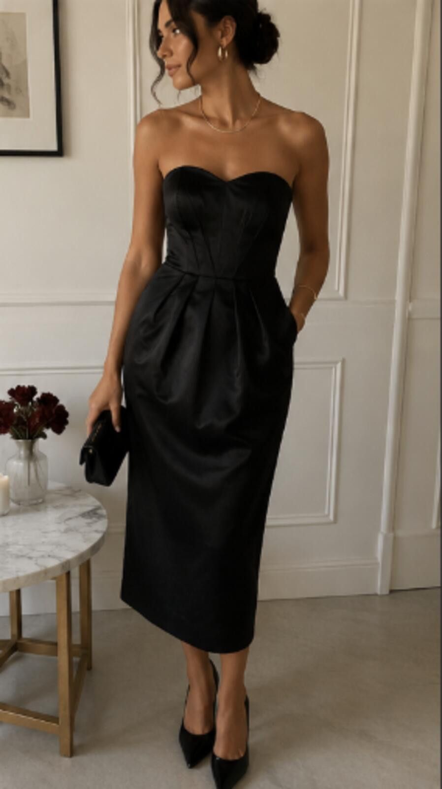 Asos ASOS Black Strapless Midi Satin Cocktail Dress XS - S Size S / US 4 / IT 40 - 1 Thumbnail