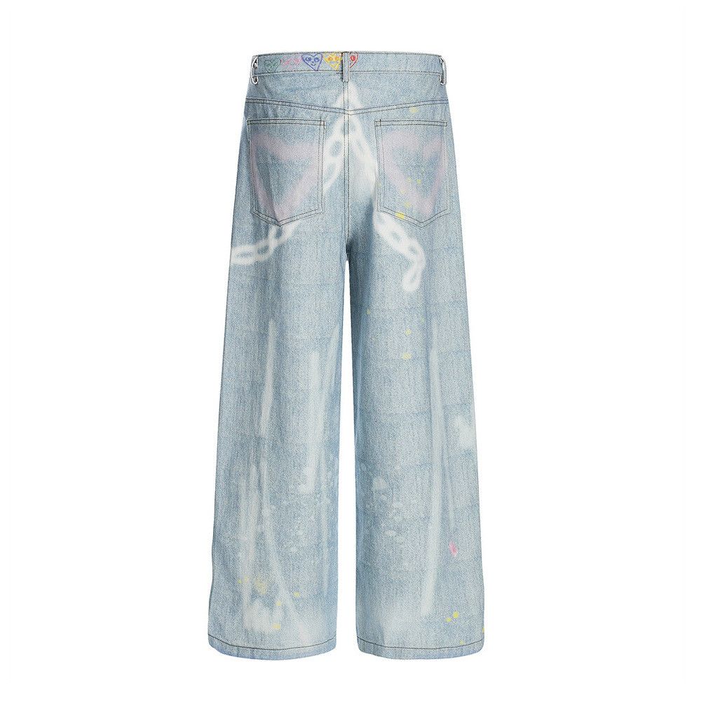 Vintage Hip Hop Men's High Street Graffiti Print Wide-Leg Jeans Size US 32 / EU 48 - 2 Thumbnail
