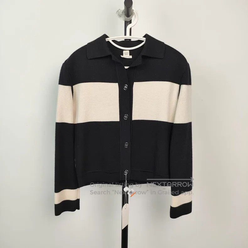 Hermes Hermes Knitted and silk blend coat in black and white Size XXS / US 00 / IT 34 - 1 Thumbnail