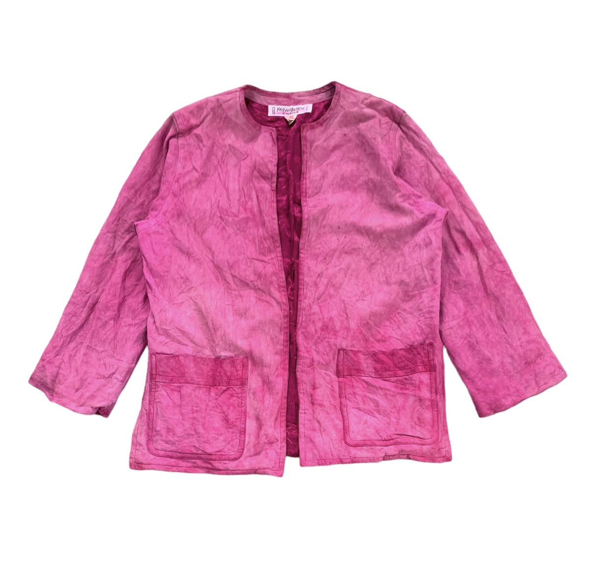 image of Vintage x YSL Rive Gauche By Hedi Slimane YSL Rive Gauche Velvet Lamb Cardigan Jacket in Pink, Wome