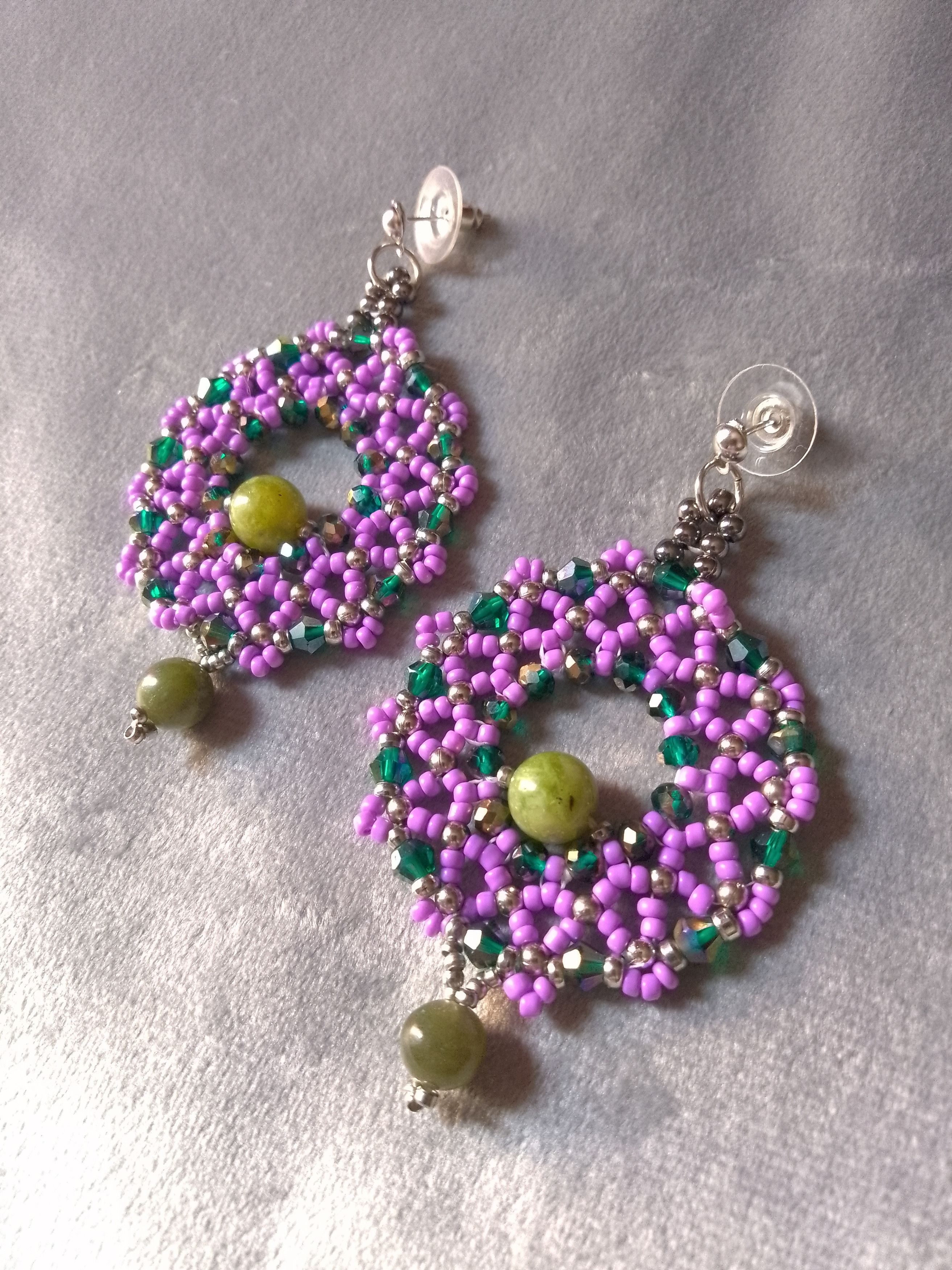 Handmade Earrings with natural jade gemstones Circular shape Size ONE SIZE - 1 Thumbnail