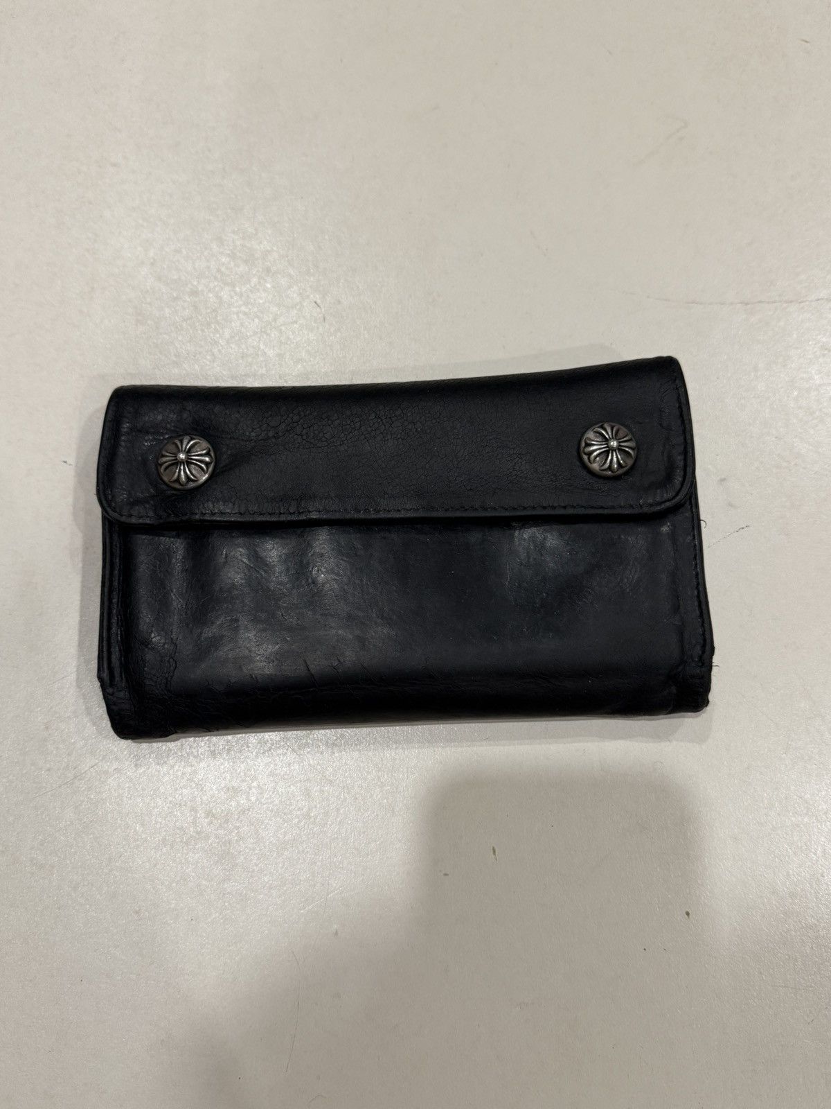 Chrome Hearts Chrome Hearts Black Leather Wave Wallet Silver Cross Balls Size ONE SIZE - 1 Thumbnail