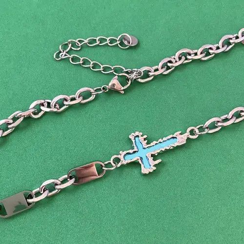 Designer × Jewelry Titanium Steel Cross Link Chain Necklace for Men Women Size ONE SIZE - 2 Thumbnail
