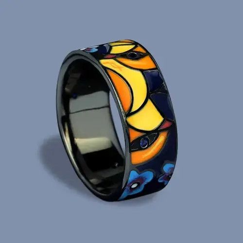 Japanese Brand × Jewelry × Vintage Creative Handmade Spinel Bird Flower Enamel Ring Size ONE SIZE - 3 Thumbnail
