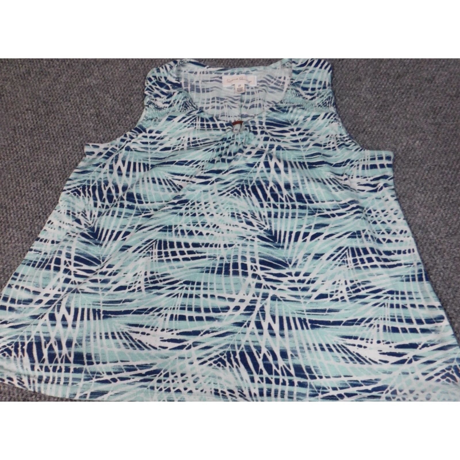 Vintage Fresh Laundry Blouse Women 2X Plus Green Stretch Sleeveless High Neck Pullover Casual Ruffle Polyester Woven Classic Basic Size XXL / US 16-18 / IT 52-54 - 4 Thumbnail