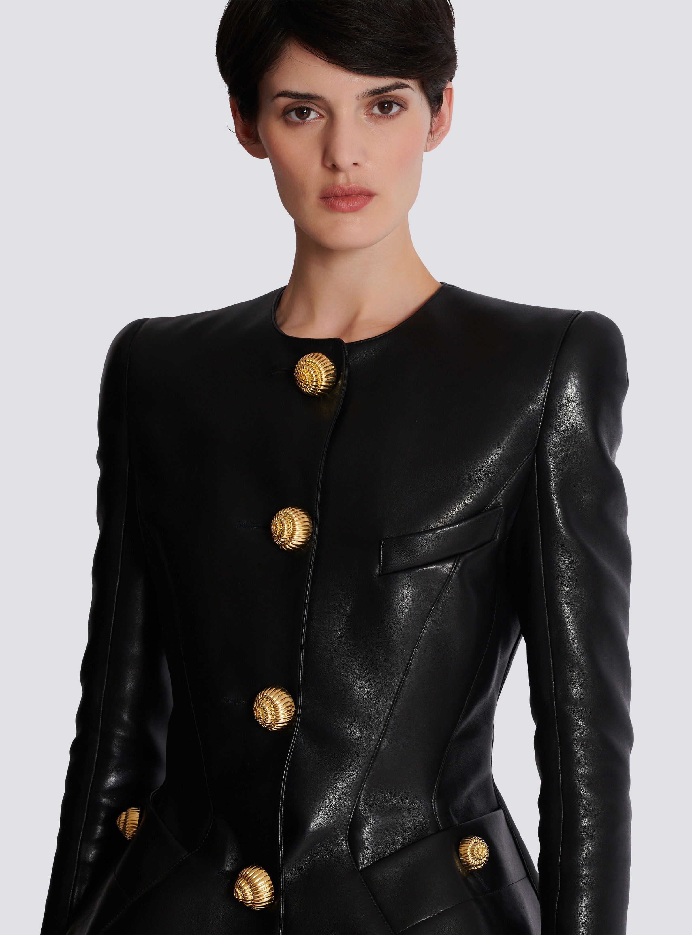 Balmain o1s1wg111025 Lambskin Leather Peplum Jacket in Black Size M / US 6-8 / IT 42-44 - 7 Thumbnail