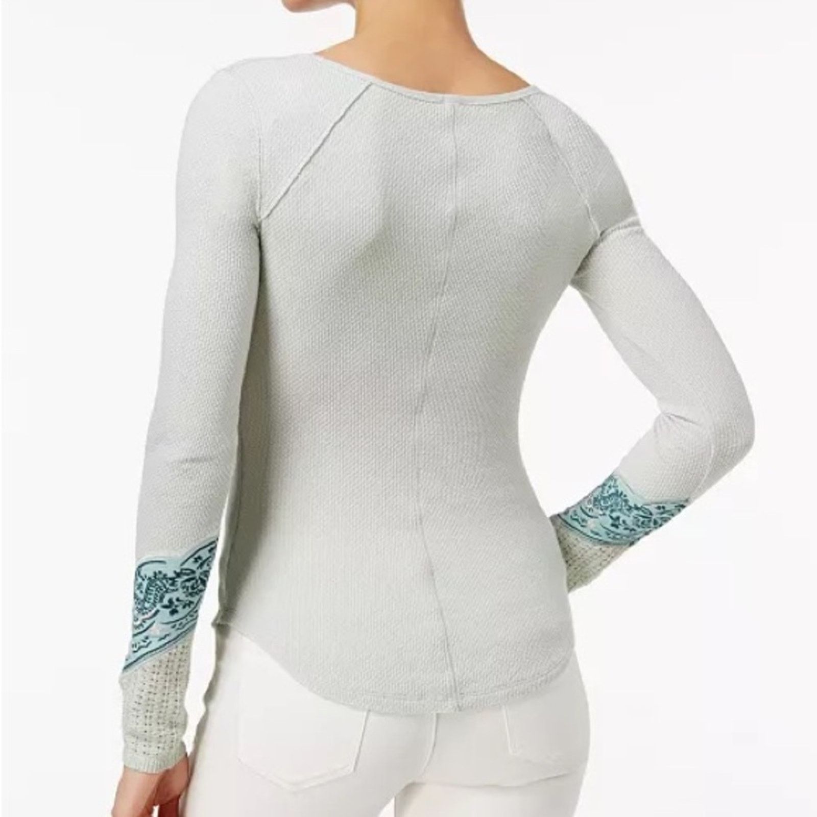 Free People Free People Bandana Cuff Waffle Knit Top Women’s Large Mint Size L / US 10 / IT 46 - 2 Thumbnail