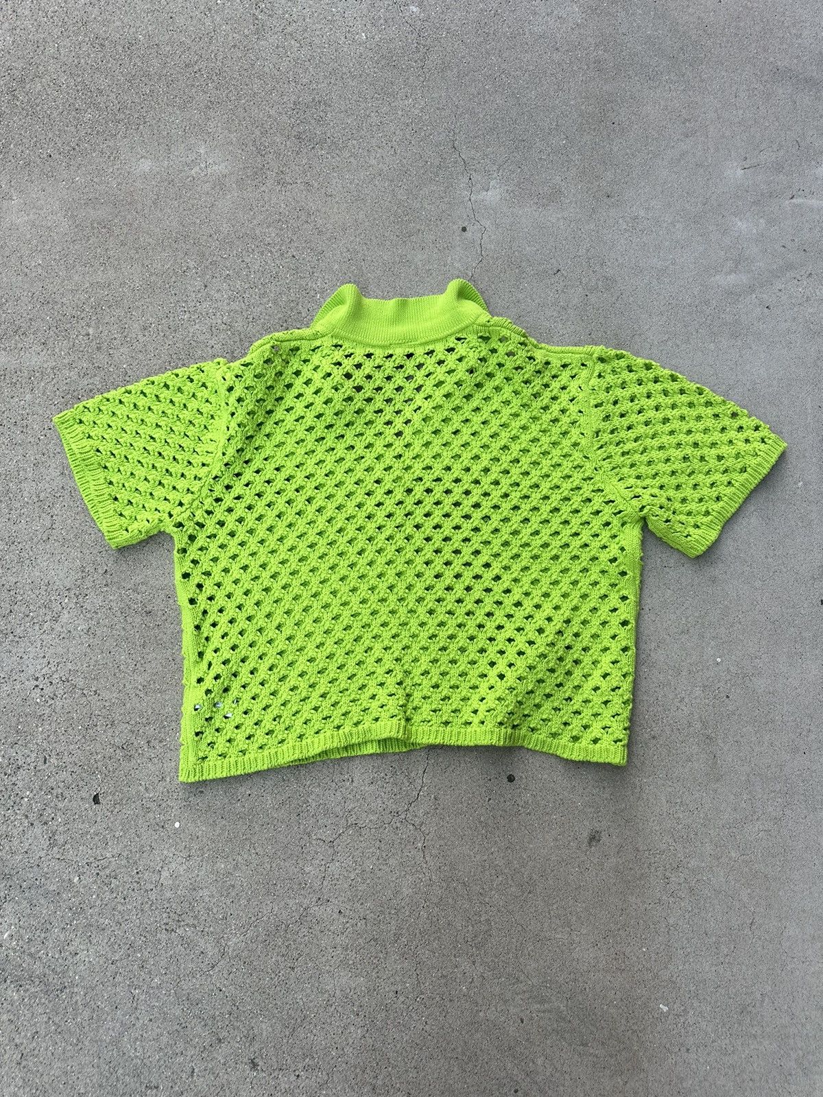 Stussy Stussy Boxy Green Open Knit Collared Polo Sweater Size US XL / EU 56 / 4 - 2 Thumbnail