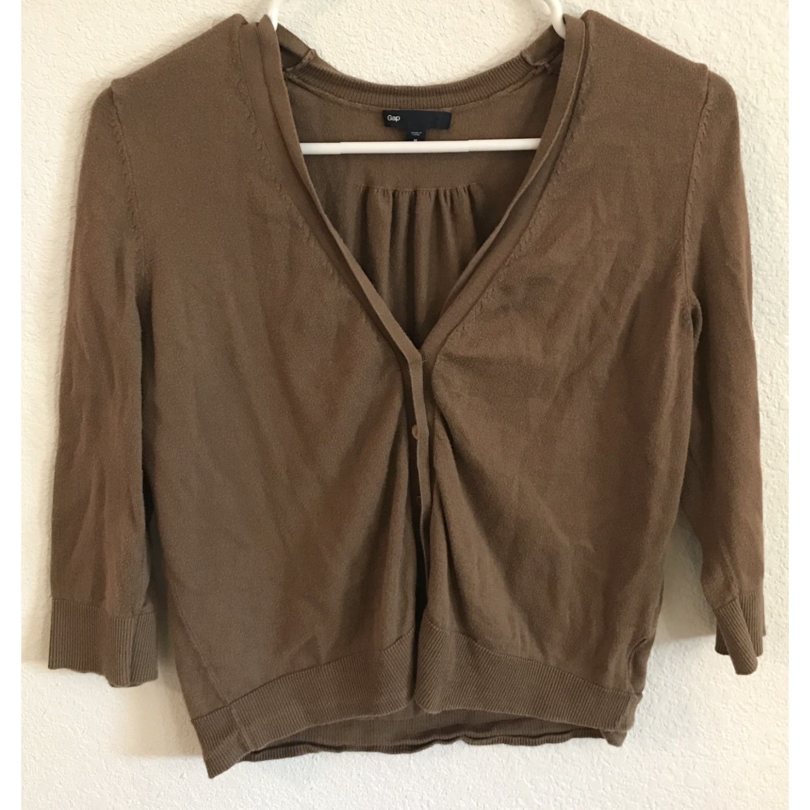 Gap Gap Cardigan Sweater Shirt Button V-Neck 3/4 Sleeve Brown M Women Medium Cotton Buttoned Top Blouse Size M / US 6-8 / IT 42-44 - 2 Thumbnail