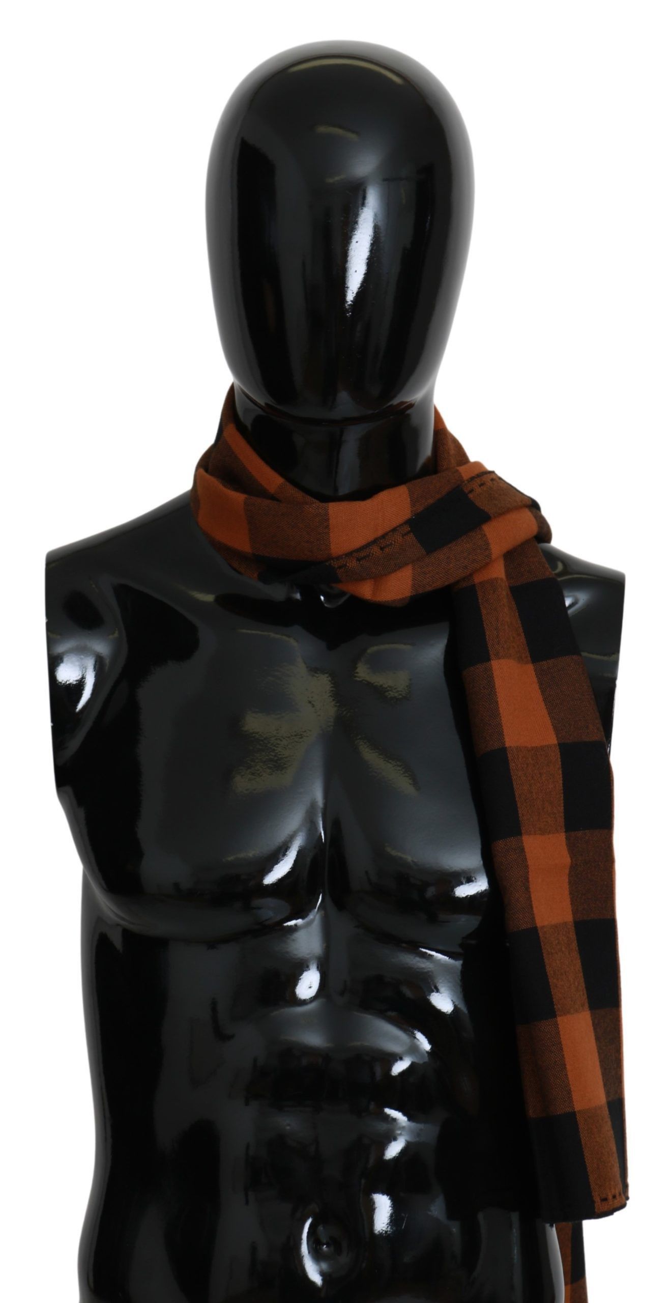 Costume National Chic Orange Check Wool Blend Men's Scarf Size ONE SIZE - 1 Thumbnail