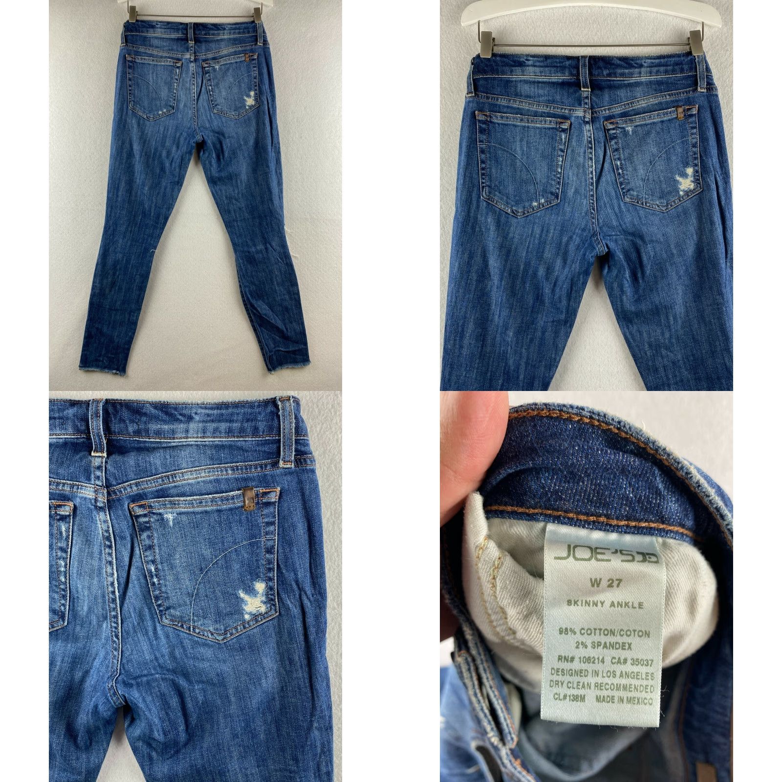 Vintage Joe's Jeans Skinny Ankle Womens 27 Denim Distressed Ripped Mid Blue Stretch Jeans Machine Washable Regular 5-Pocket Womens Jeans Size 27" / US 4 / IT 40 - 8 Thumbnail