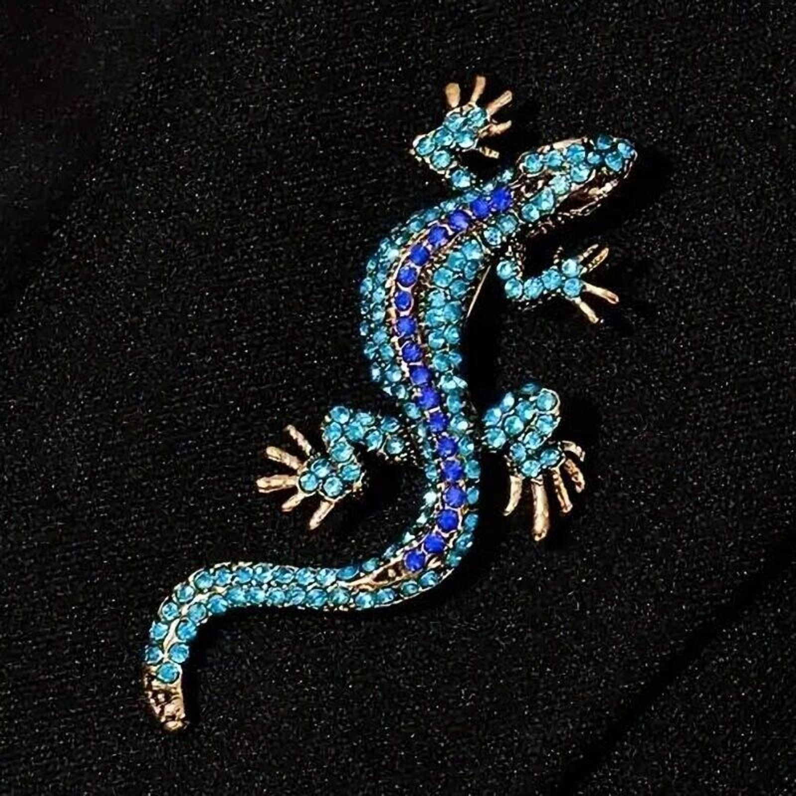 Other Salamander Lizard Gecko Brooch Blue Rhinestones Size ONE SIZE - 3 Thumbnail