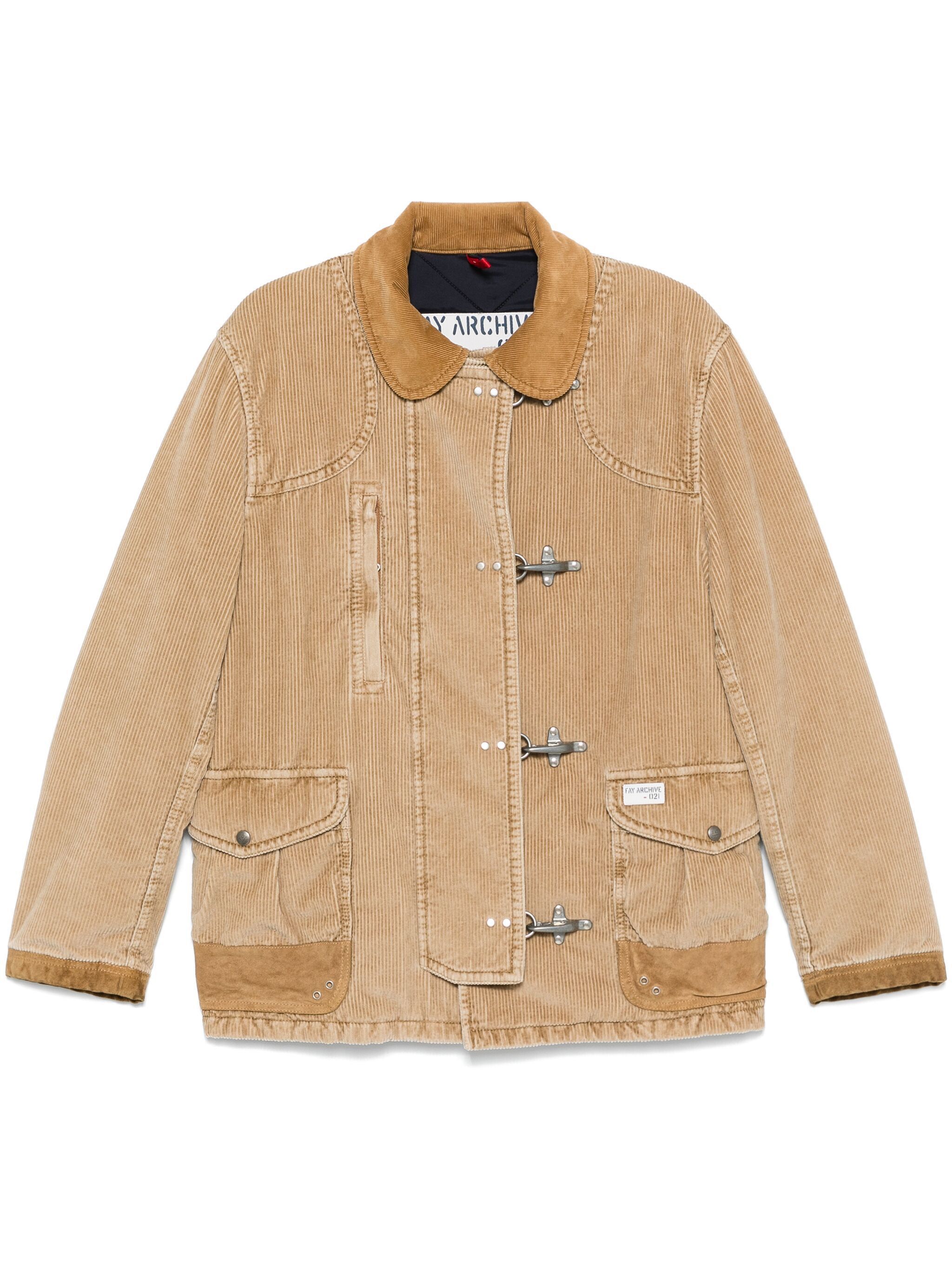 Fay o1s22i1n1124 4-Hook Ribbed Velvet Jacket in Beige Size US M / EU 48-50 / 2 - 1 Thumbnail