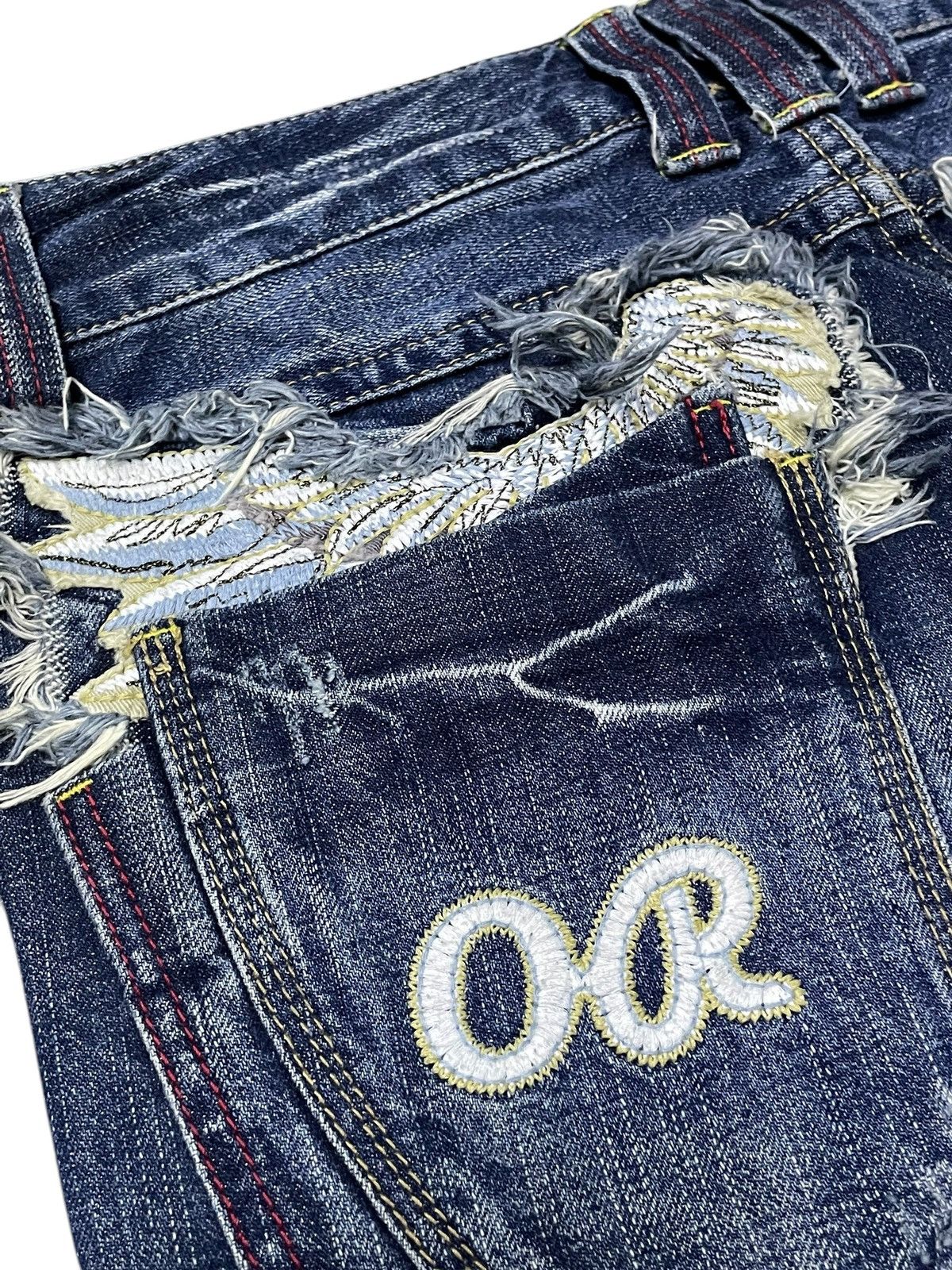 Japanese Brand × Le Grande Bleu (L.G.B.) Oririn Japan Flare Wide Leg Feathers Wings Embroidered Jeans Size US 31 - 10 Thumbnail