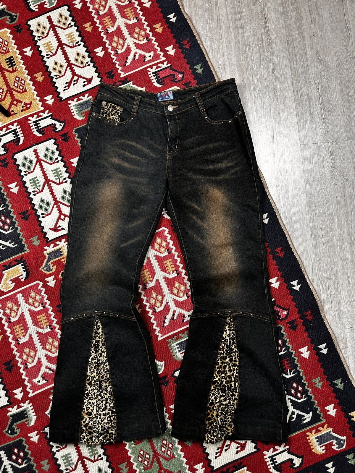 Pre-owned Avant Garde Custom Y2k Jeans Faded Distressed In Brown