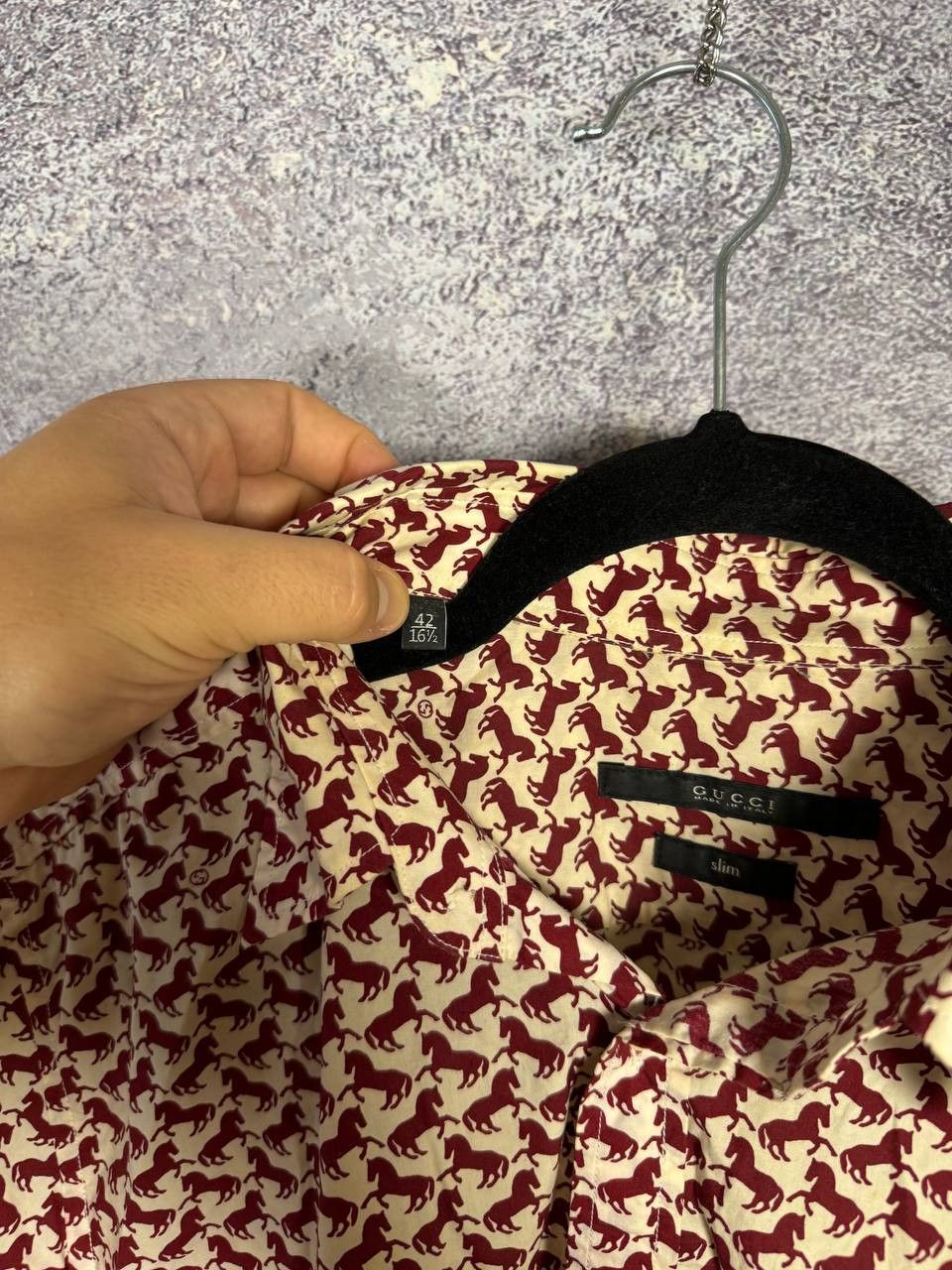 Gucci GUCCI Shirt Button Up Printed Monogram Horsebit Slim Fit Red Size US M / EU 48-50 / 2 - 7 Thumbnail