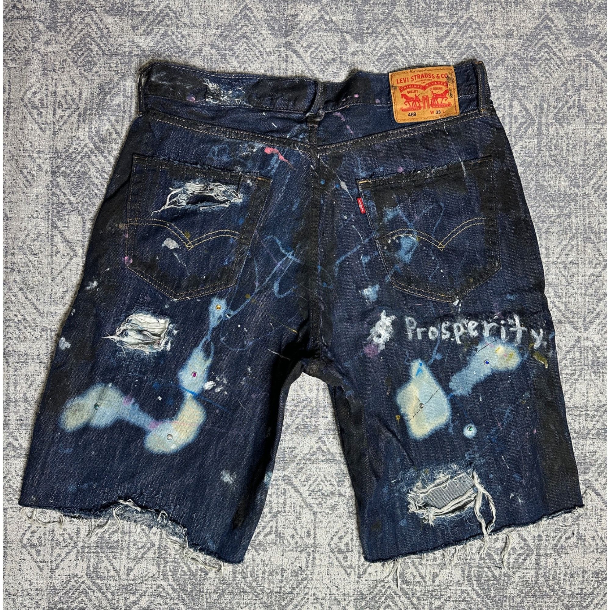 Levi's Custom Reworked Embellished Bleached Distressed Paint Staine Size US 33 - 6 Thumbnail