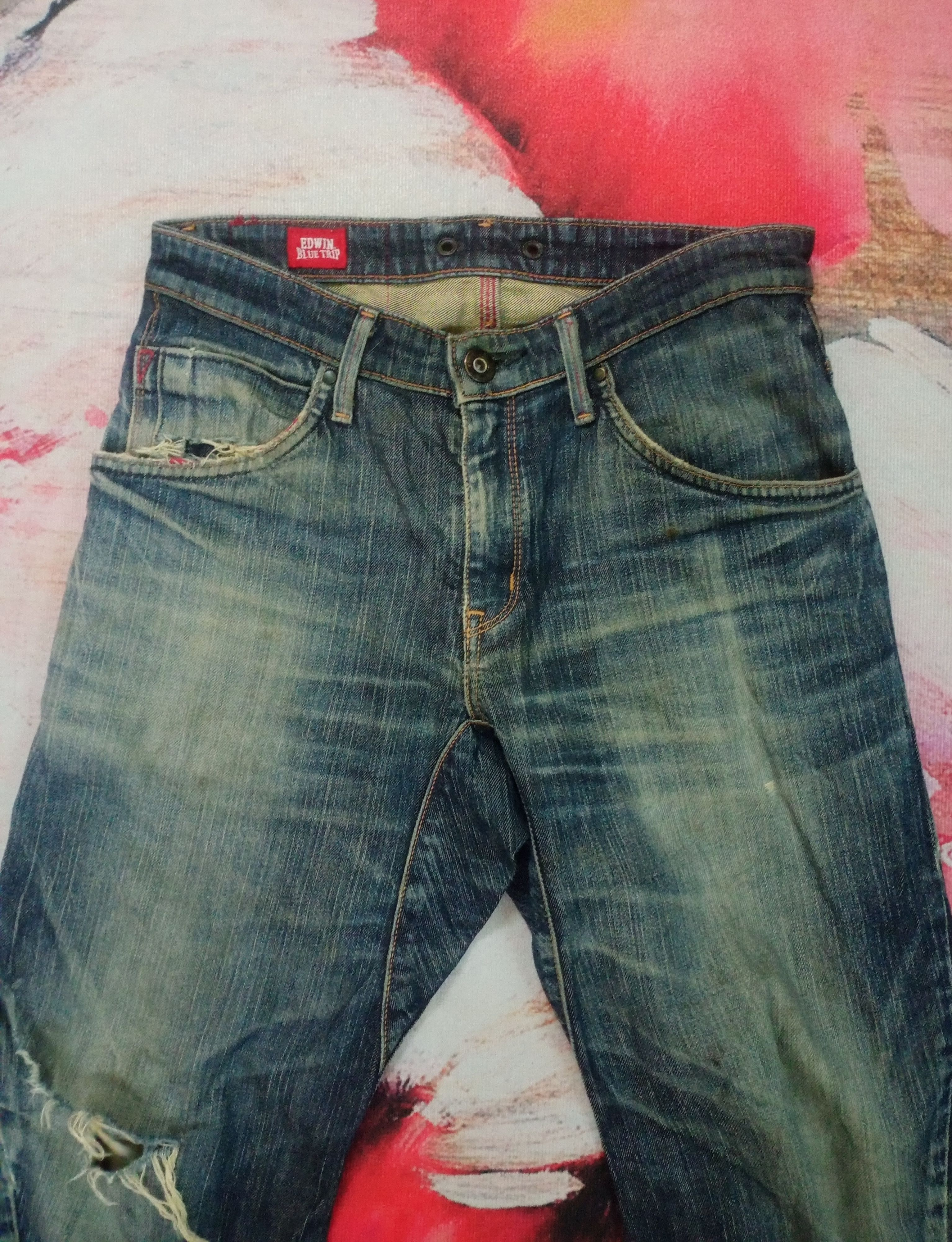 Edwin Rare Vintage Edwin Blue Trip Distressed Jeans Denim Size US 30 / EU 46 - 8 Thumbnail