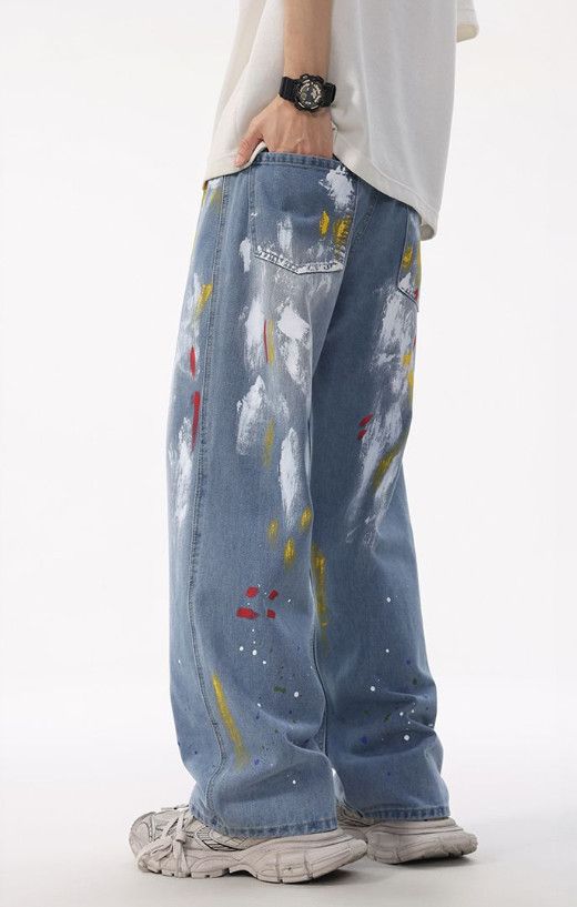 Japanese Brand American high-street splatter paint baggy wide-leg jeans Size US 32 / EU 48 - 4 Thumbnail