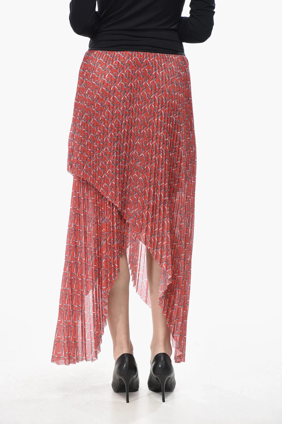 Burberry og1mm0426 Asymmetric Pleated Satin Skirt in Red Size 26" / US 2 / IT 38 - 2 Thumbnail