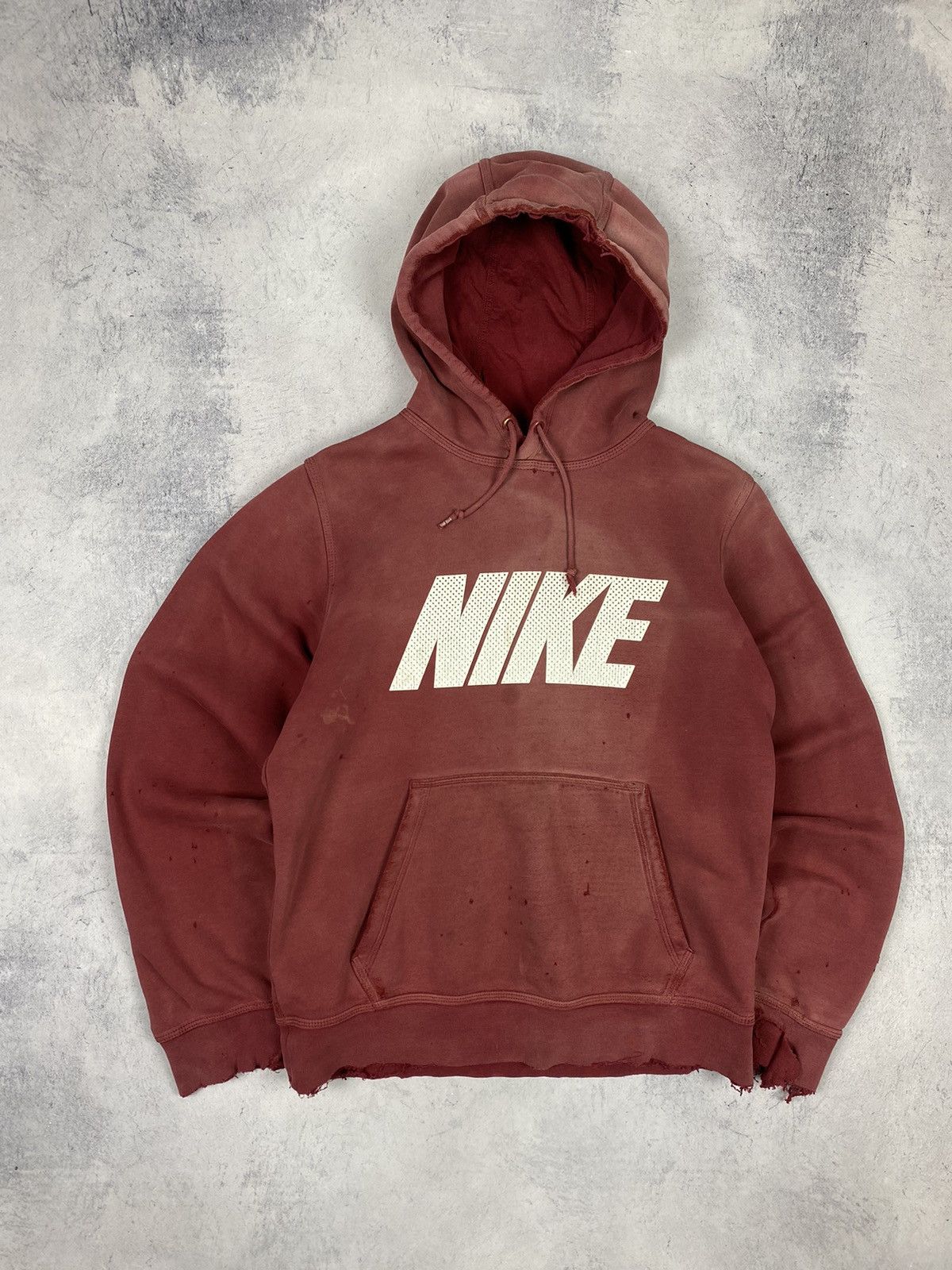 Nike × Vintage Vintage 00s Nike Big Logo Swoosh Distressed Hoodie y2k Drill Size US S / EU 44-46 / 1 - 2 Thumbnail