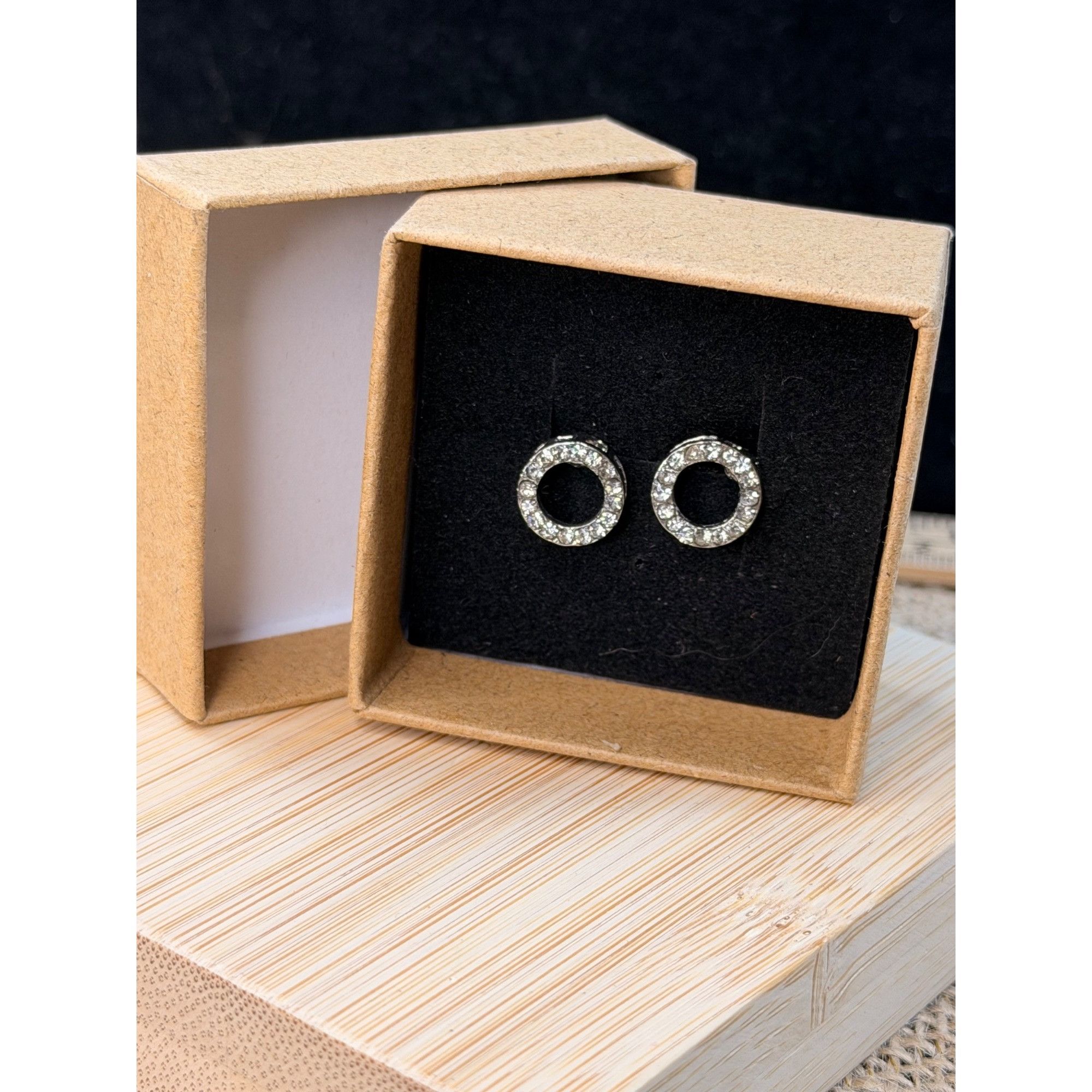 Other Silver Rhinestone Circle Stud Earrings In Gift Box Size ONE SIZE - 1 Thumbnail