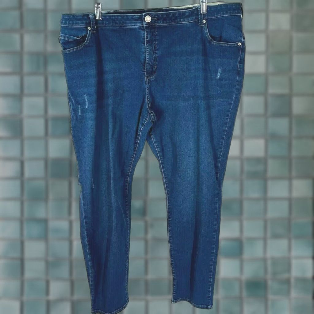 Lee Lee Plus Size 24W Slimming Fit Distressed Skinny Jeans Blue Denim 32 Inseam Womens Size 42" / US 20 - 1 Thumbnail