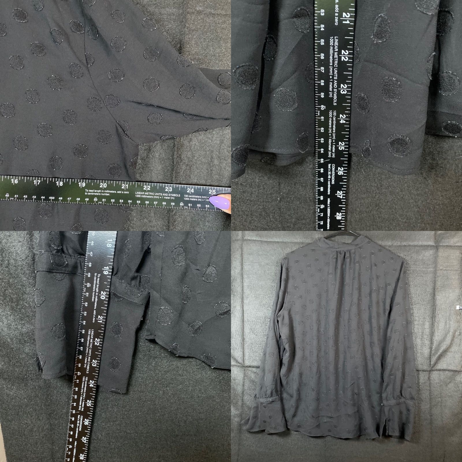 Ann Taylor Ann Taylor Factory Blouse Womens Black Polka Dot Long Sleeve Sheer Cutout Large Size L / US 10 / IT 46 - 8 Thumbnail