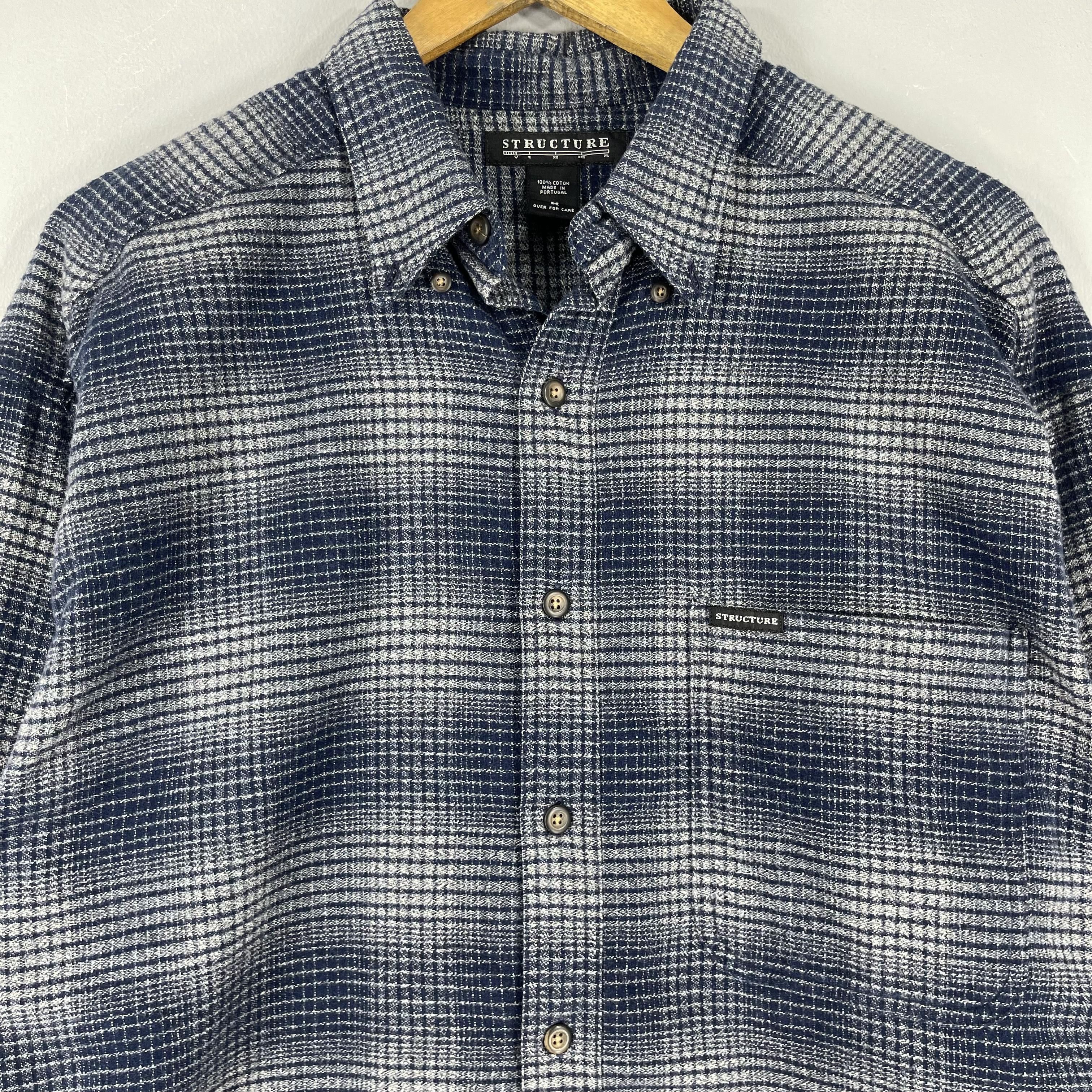 Flannel Vintage Plaid Checkered Shadow Blue Minimalist Flannel Shirt Size US M / EU 48-50 / 2 - 2 Thumbnail
