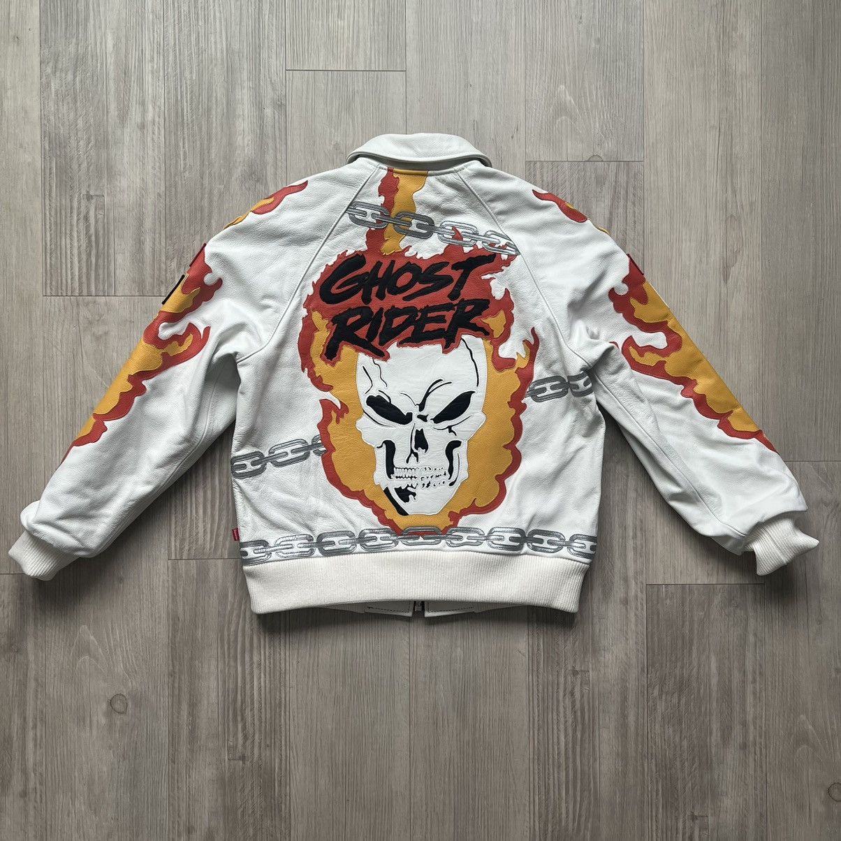 Supreme × Vanson Leathers Supreme x Vanson Leathers Ghost Rider Leather Jacket (White) Size US M / EU 48-50 / 2 - 21 Thumbnail