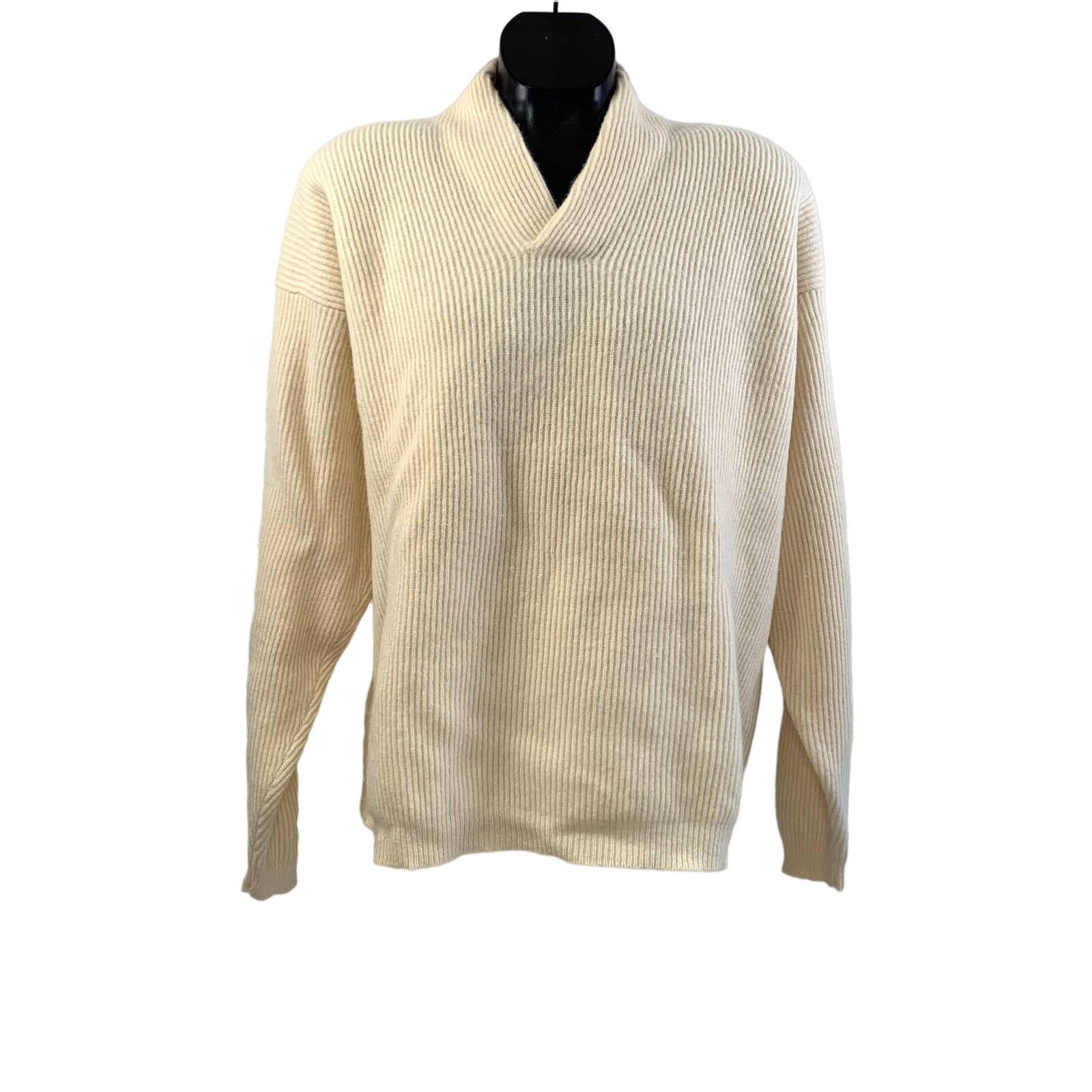 Eddie Bauer Eddie Bauer Ribbed V Neck Sweater Wool Ivory Pullover Size US XXL / EU 58 / 5 - 2 Thumbnail