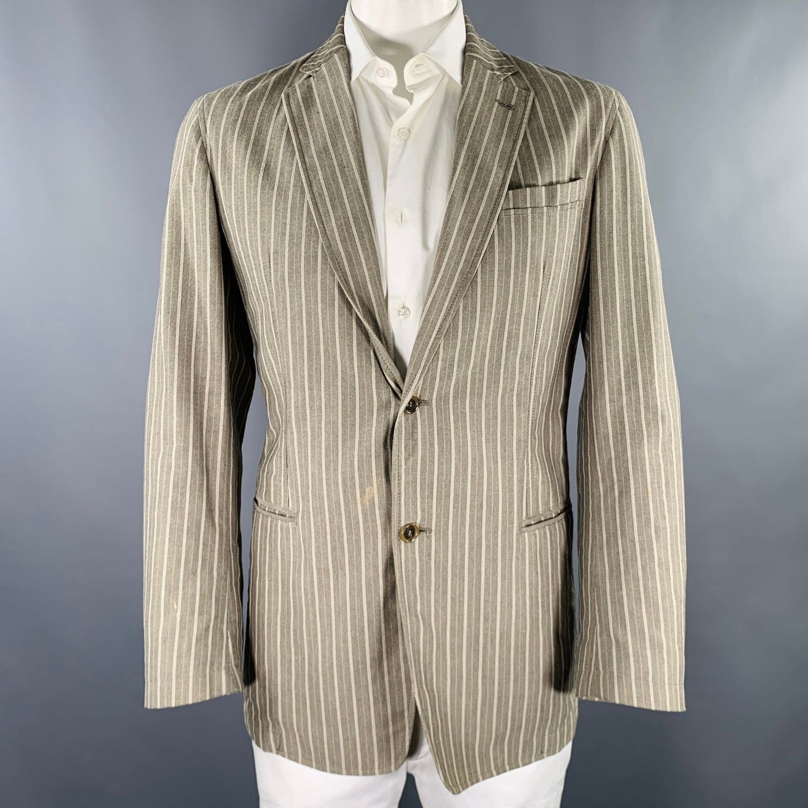 Other VESTIMENTA Taupe White Stripe Cotton Notch Lapel Sport Coat Size 42R - 1 Thumbnail