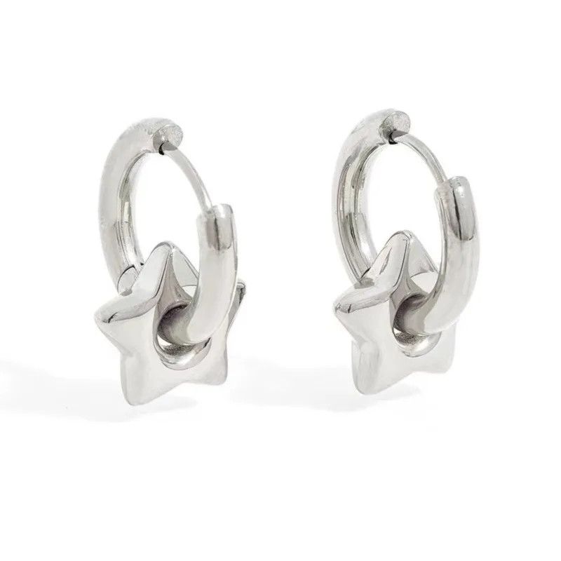 Jewelry × Vintage Tarnish Free Stainless Steel Y2K Chunky Star Hoops Goth Size ONE SIZE - 3 Thumbnail