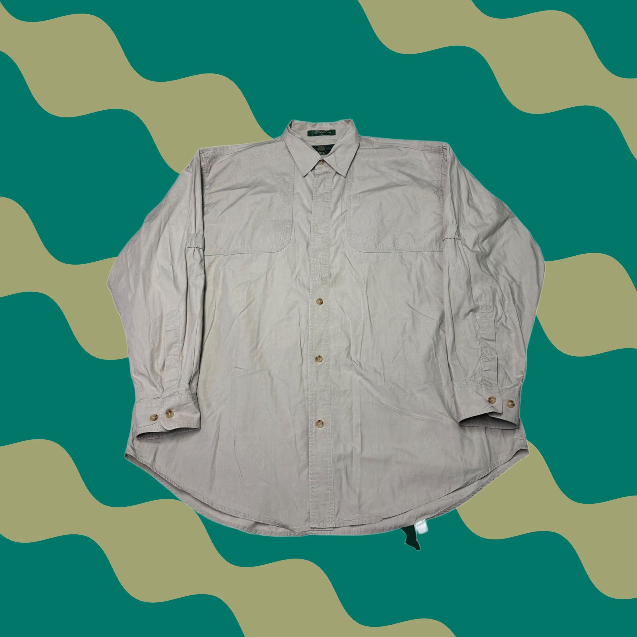 Orvis VINTAGE Orvis Mens Khaki Cotton Long Sleeve Fishing Shirt Vented Shoulder L Size US L / EU 52-54 / 3 - 1 Thumbnail